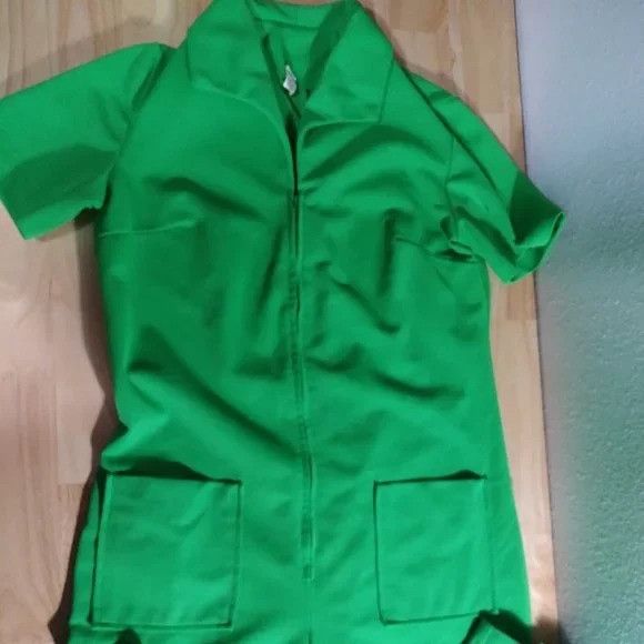Vintage 70s Green Polyester Jumpsuit Romper Coveralls