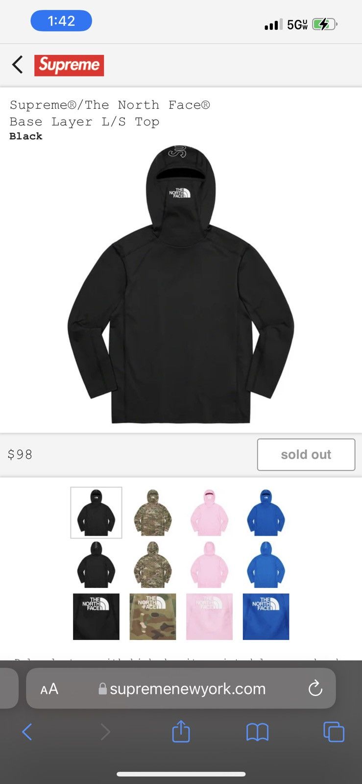 Supreme / The North Face Base Layer L/S Top (Blue) IN sold HAND