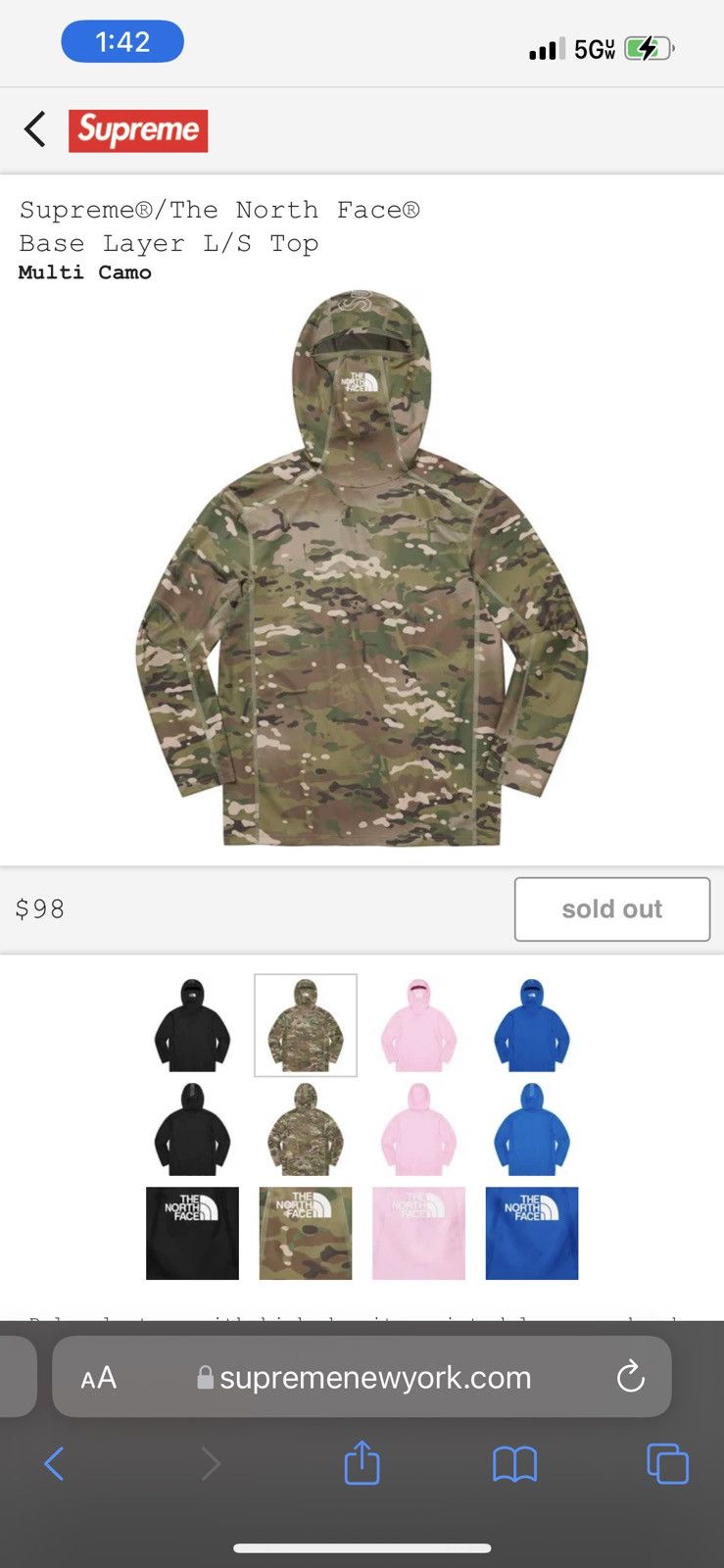 Supreme × The North Face In Hand Supreme/The North Face Base Layer L/S Top Camo Size US L / EU 52-54 / 3 - 1 Thumbnail
