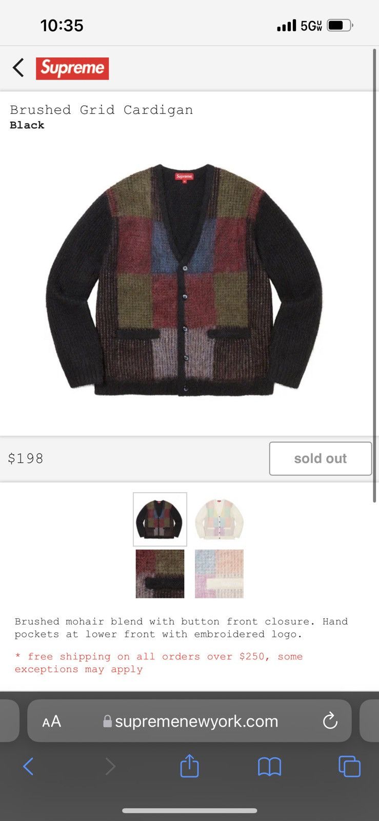 Supreme In Hand Supreme Brushed Grid Cardigan - Black L | Grailed