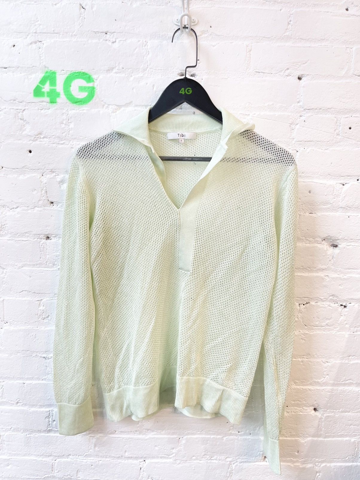 Ssence X Tibi Limited Editn MINT GREEN MESH SHEER POLO SHIRT