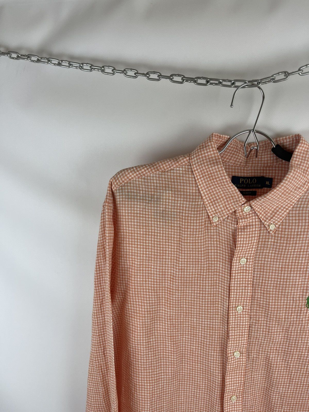 Polo Ralph Lauren Polo Ralph Lauren checkered 100% linen peach pearl shirt Size US XL / EU 56 / 4 - 2 Thumbnail