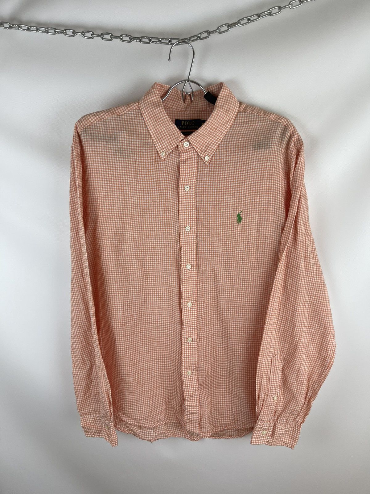 Polo Ralph Lauren Polo Ralph Lauren checkered 100% linen peach pearl shirt Size US XL / EU 56 / 4 - 1 Thumbnail