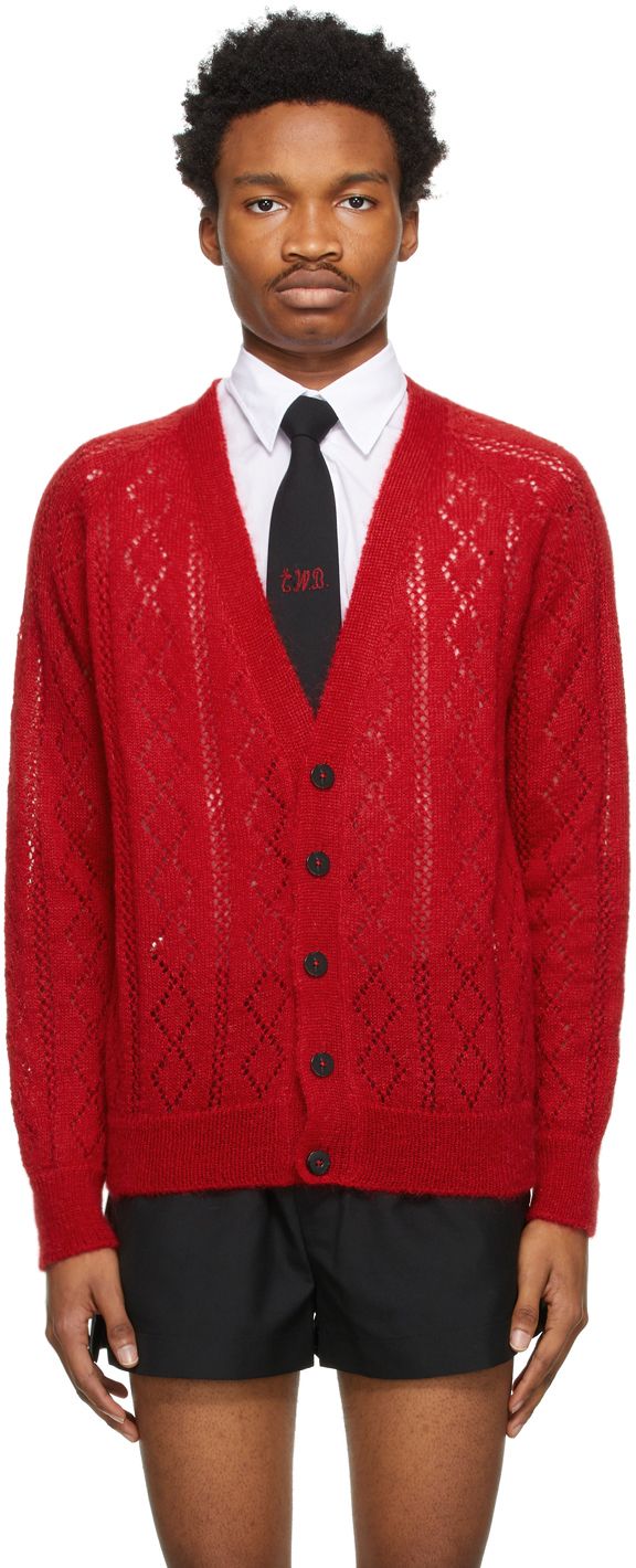 Pre-owned Ernest W Baker Send Offers  Red Mohair Blend Cardigan