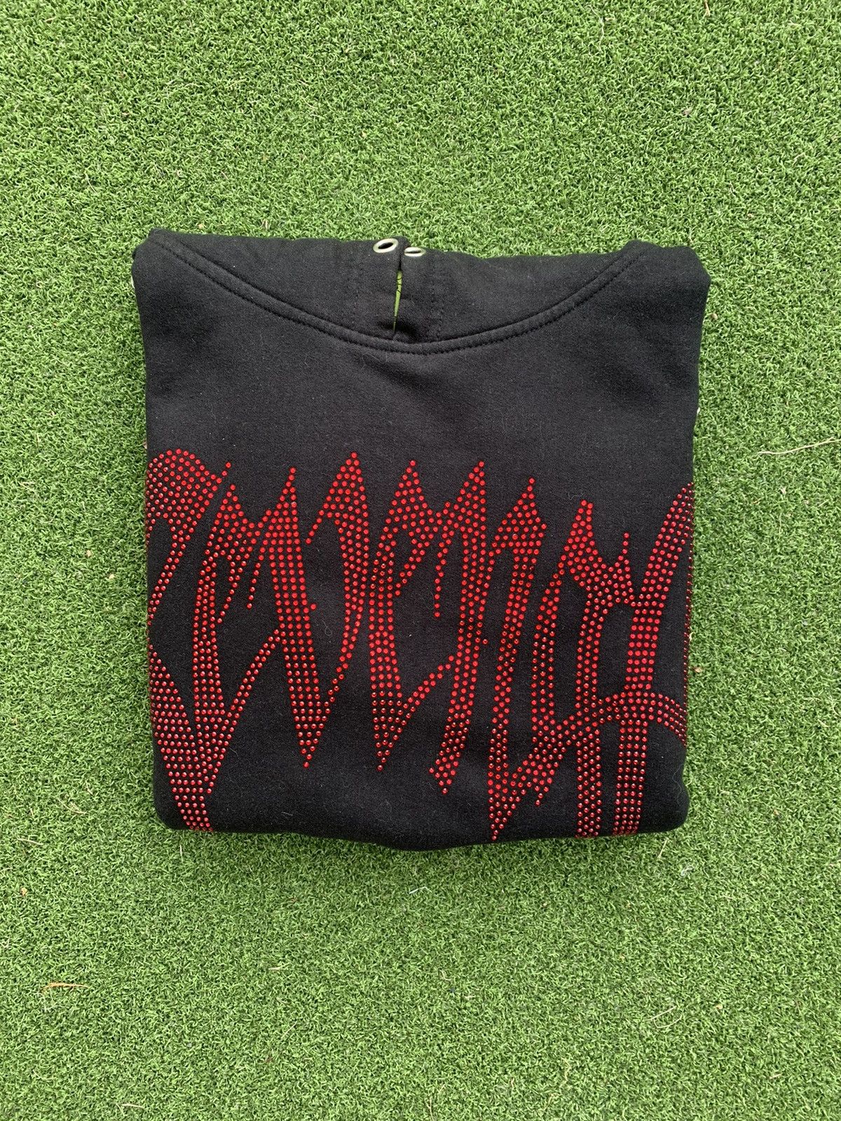 image of Revenge F&f Red Bejeweled Heartbreak Hoodie in Black, Men's (Size Medium)