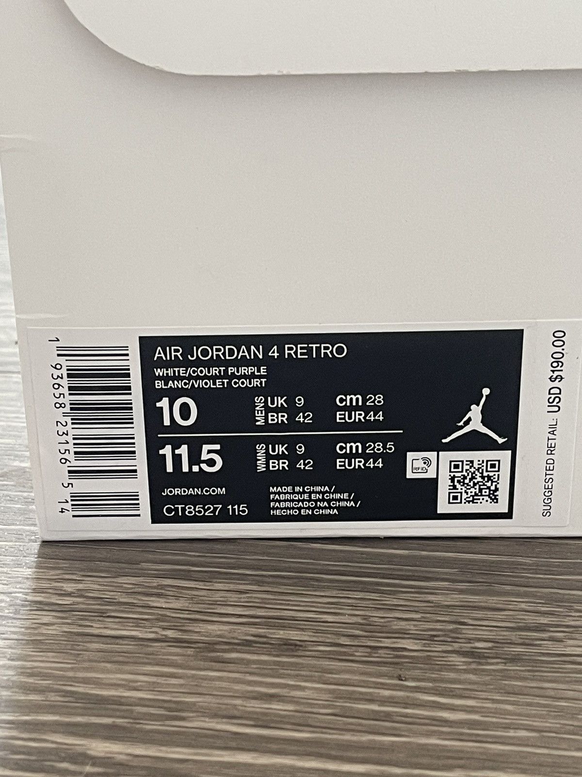 Jordan Brand Air Jordan 4 Retro Court Purple Size US 10 / EU 43 - 2 Thumbnail