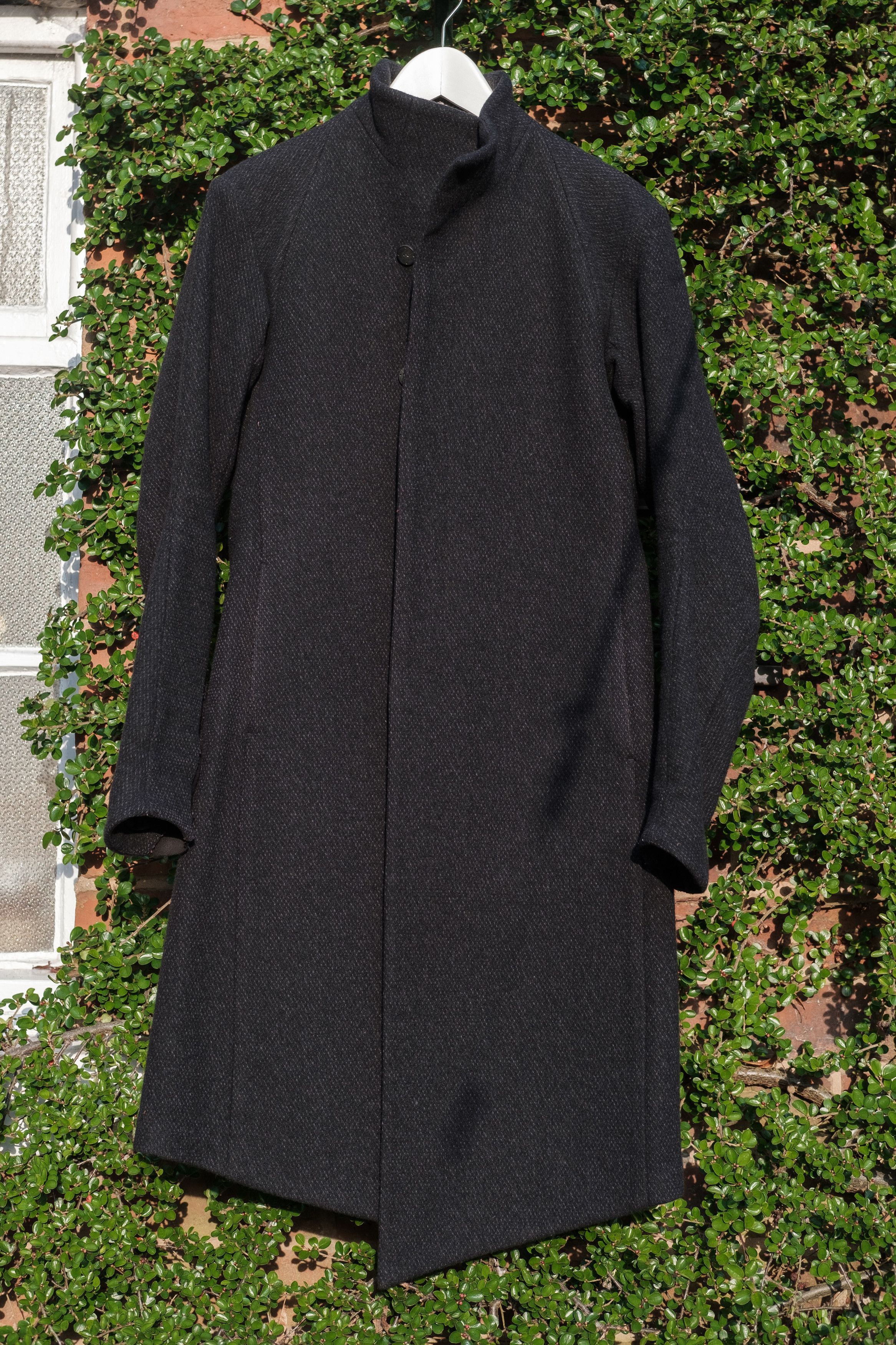 image of Devoa High Neck Wool Coat in Black, Men's (Size Medium)