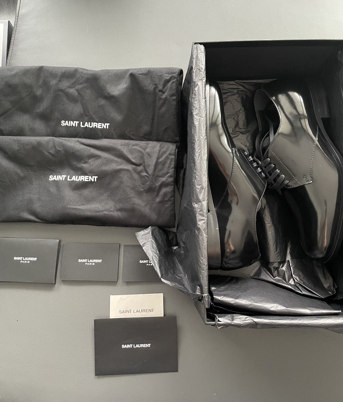 Hedi Slimane × Saint Laurent Paris × Yves Saint Laurent Super Rare 2015 Runway HEDI Le Smoking Derby Leather Shoes Size US 6 / EU 39 - 5 Thumbnail