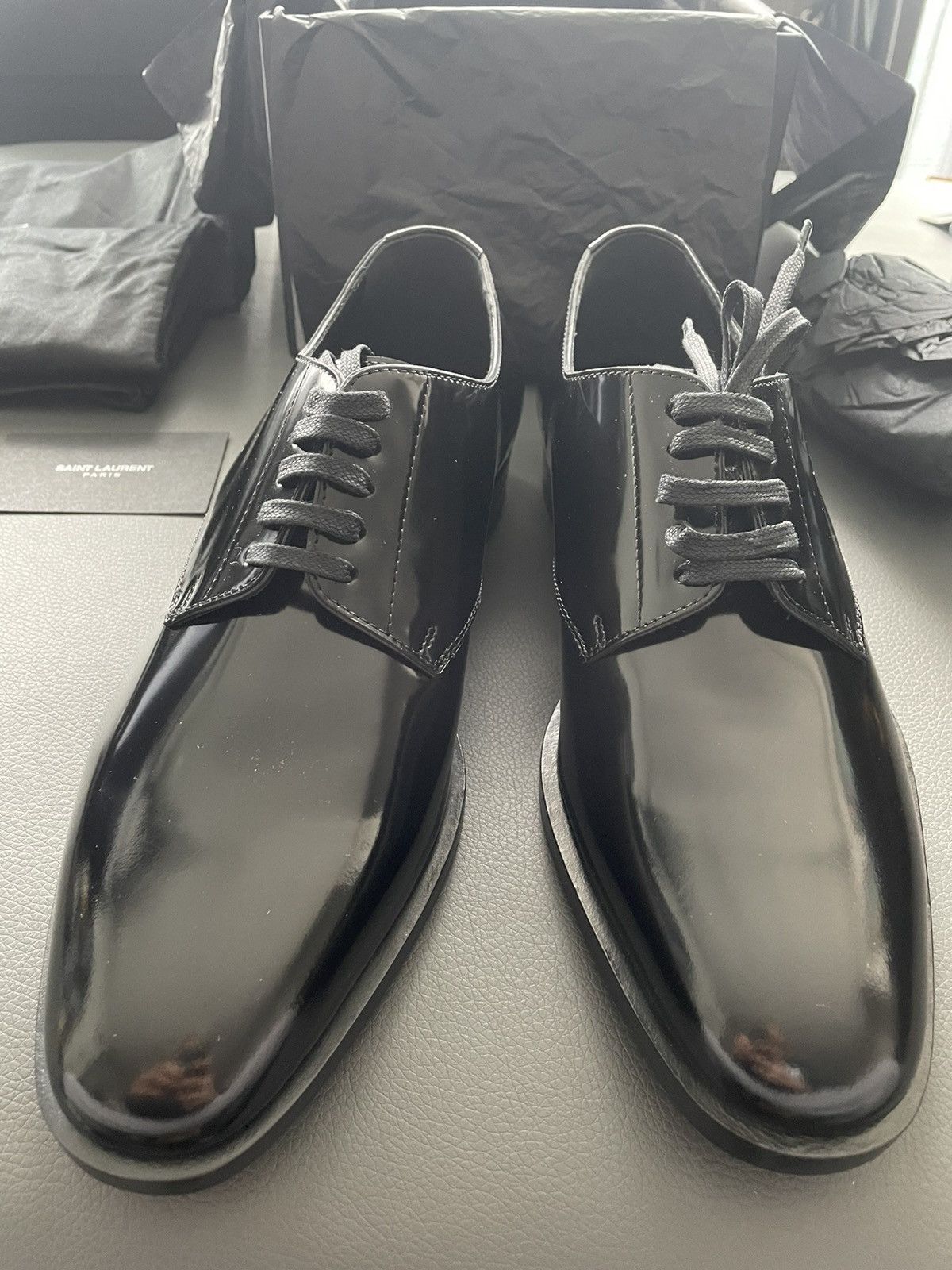 Hedi Slimane × Saint Laurent Paris × Yves Saint Laurent Super Rare 2015 Runway HEDI Le Smoking Derby Leather Shoes Size US 6 / EU 39 - 15 Thumbnail