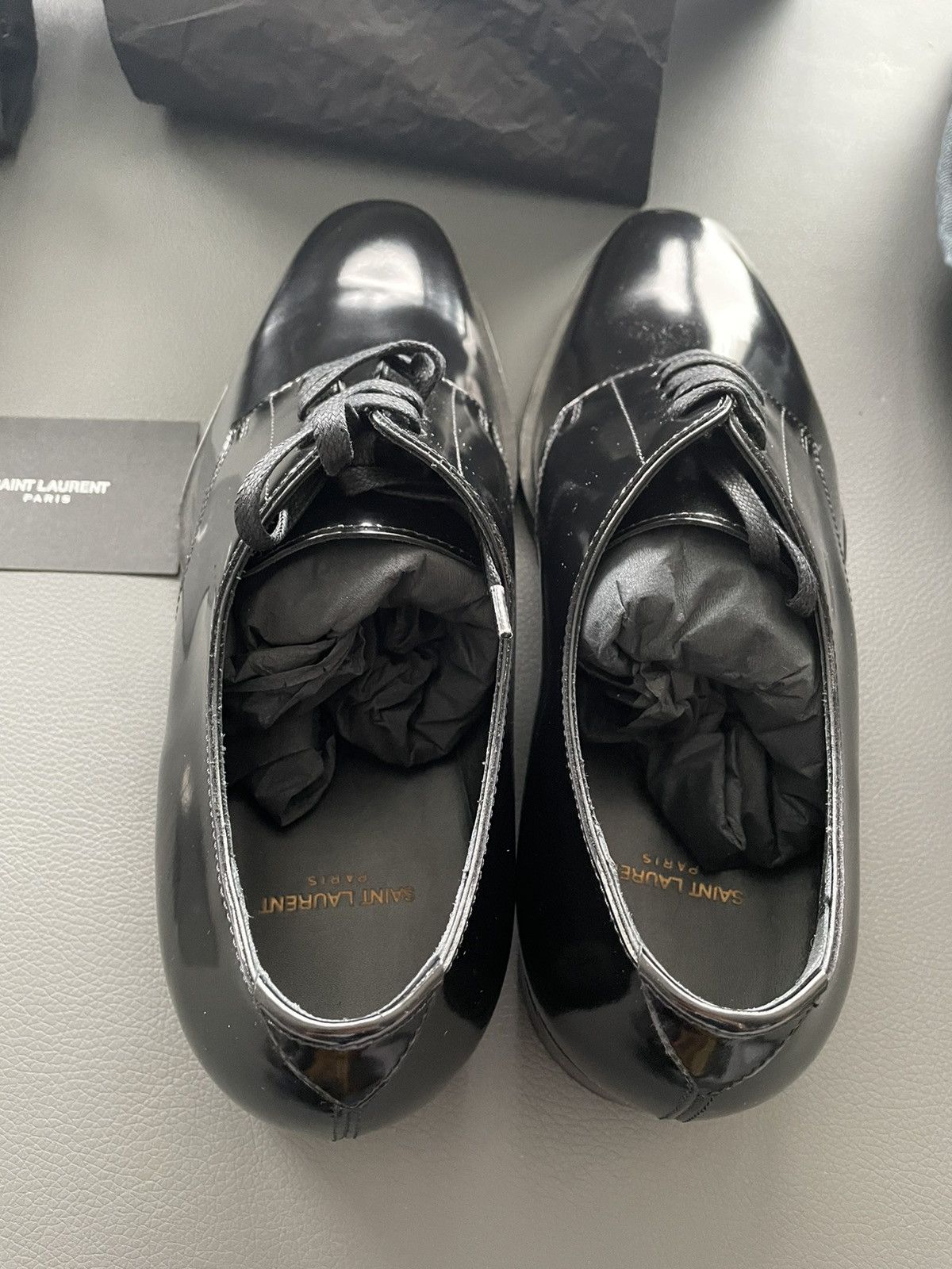Hedi Slimane × Saint Laurent Paris × Yves Saint Laurent Super Rare 2015 Runway HEDI Le Smoking Derby Leather Shoes Size US 6 / EU 39 - 10 Thumbnail
