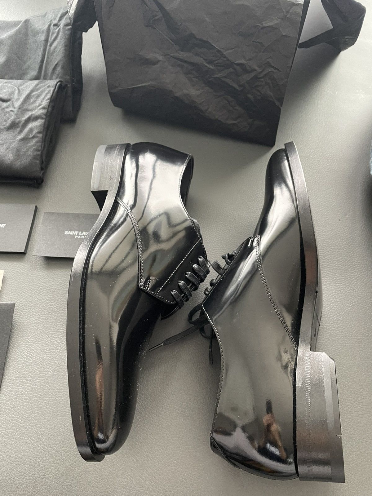 Hedi Slimane × Saint Laurent Paris × Yves Saint Laurent Super Rare 2015 Runway HEDI Le Smoking Derby Leather Shoes Size US 6 / EU 39 - 2 Thumbnail