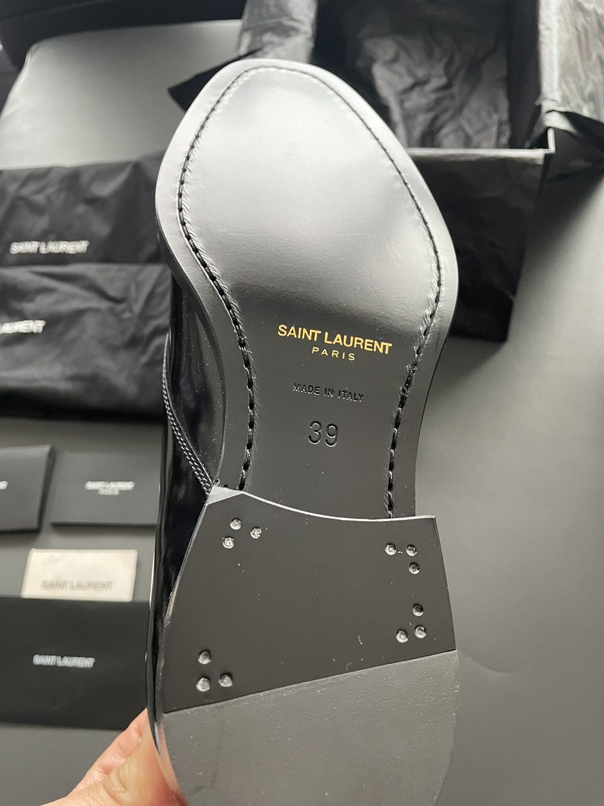 Hedi Slimane × Saint Laurent Paris × Yves Saint Laurent Super Rare 2015 Runway HEDI Le Smoking Derby Leather Shoes Size US 6 / EU 39 - 11 Thumbnail