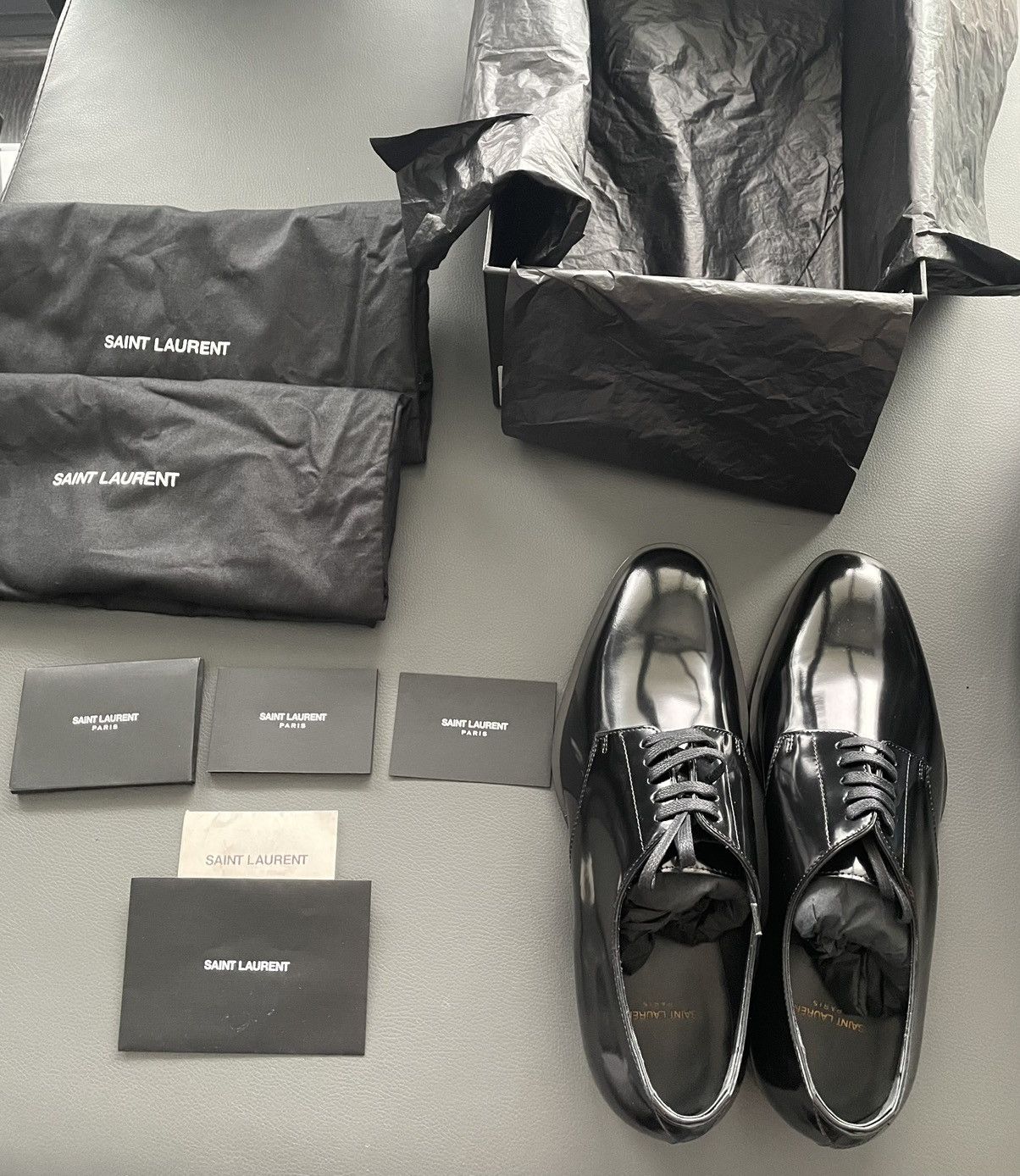 Hedi Slimane × Saint Laurent Paris × Yves Saint Laurent Super Rare 2015 Runway HEDI Le Smoking Derby Leather Shoes Size US 6 / EU 39 - 3 Thumbnail
