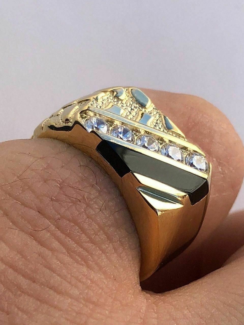 14k Gold Over 925 Silver Nugget Black Onyx Ring
