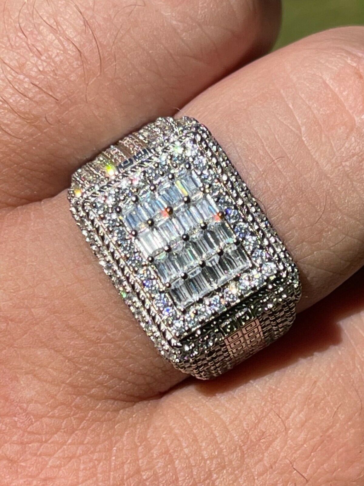 925 Silver Ring Iced Baguette Pinky Size 6 7 8 9 10 11