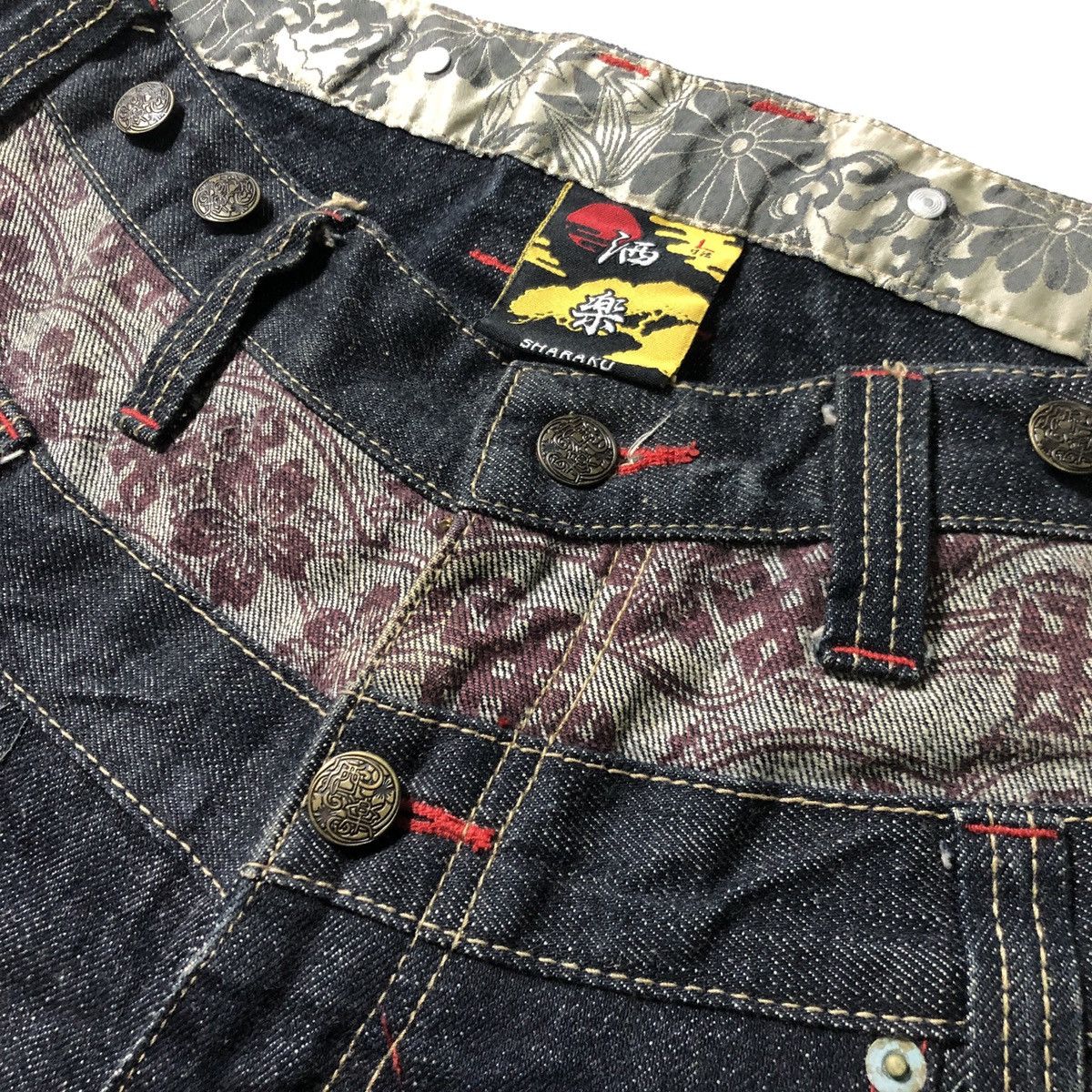 Japanese Brand Rare!! Sharaku Double Waist Denim Patchwork Sashiko Jeans Size US 32 / EU 48 - 7 Thumbnail