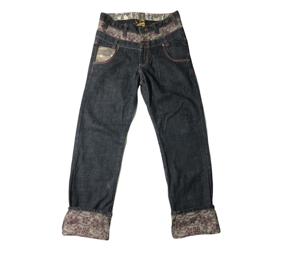 Japanese Brand Rare!! Sharaku Double Waist Denim Patchwork Sashiko Jeans Size US 32 / EU 48 - 2 Thumbnail