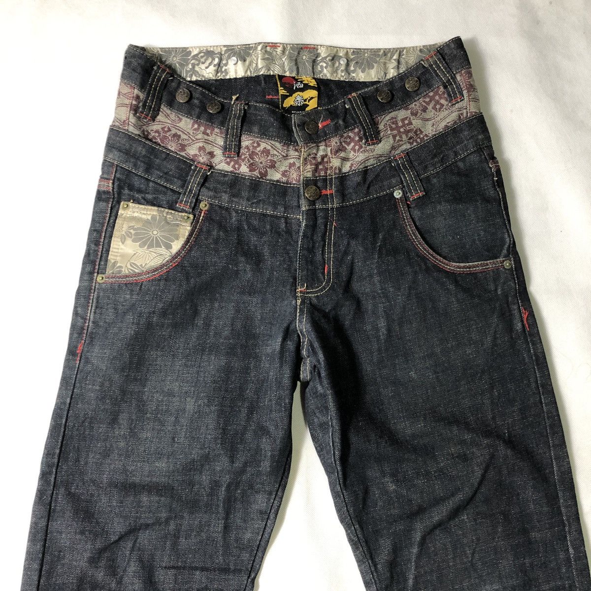 Japanese Brand Rare!! Sharaku Double Waist Denim Patchwork Sashiko Jeans Size US 32 / EU 48 - 3 Thumbnail