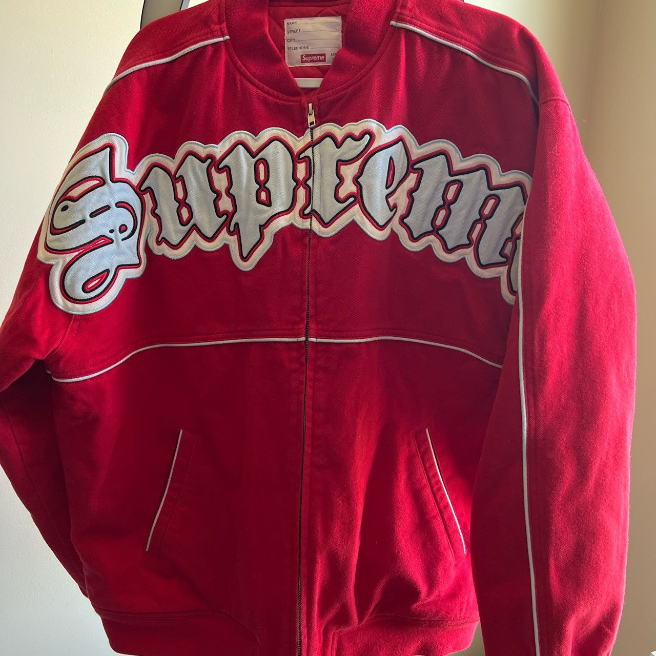 日本人気超絶の Supreme Twill Twill Jacket Old Varsity OldEnglish ...