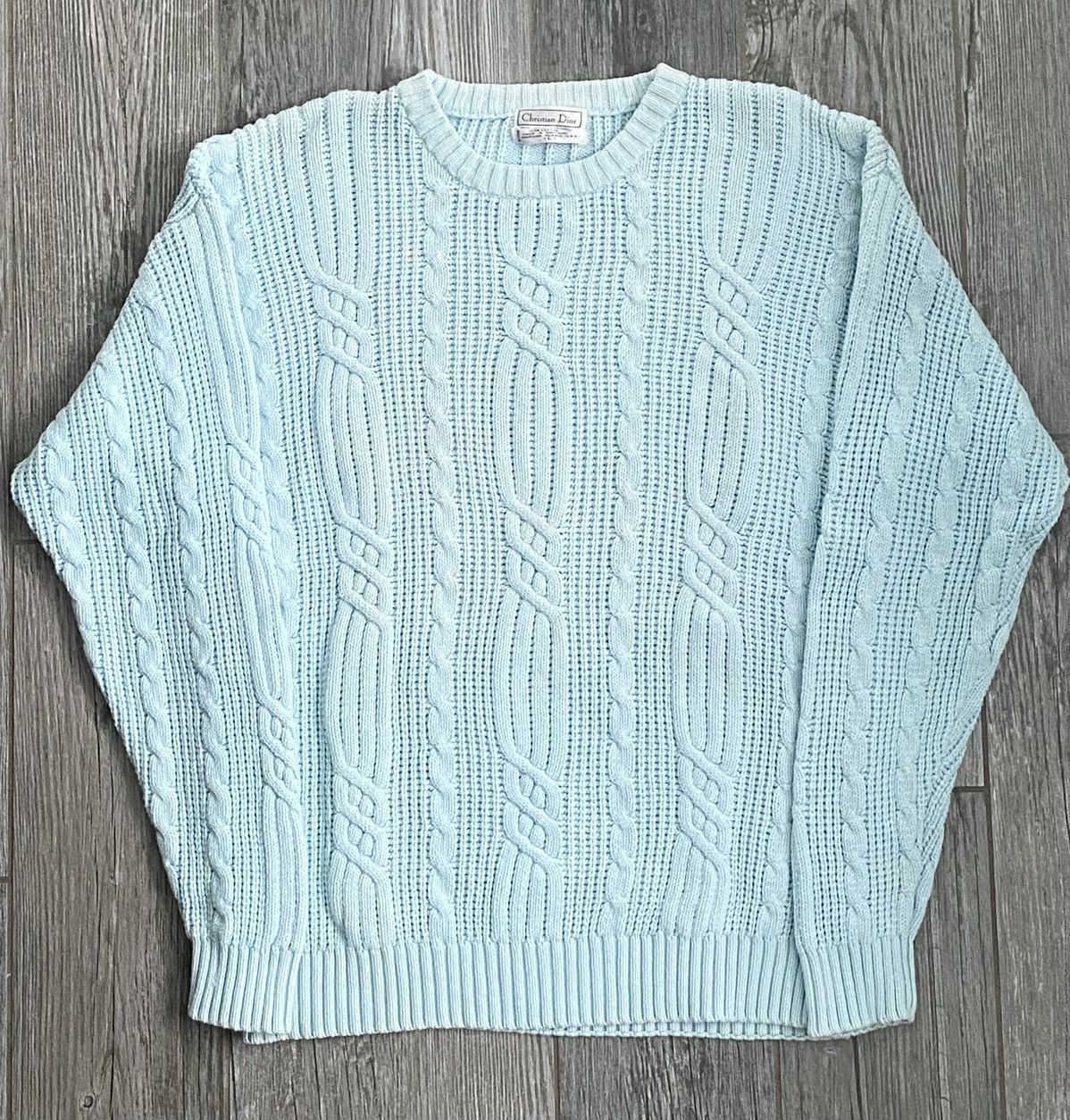 Christian Dior Monsieur 1990s Christian Dior Light Blue Vintage Hand Knit Sweater Size US L / EU 52-54 / 3 - 1 Thumbnail