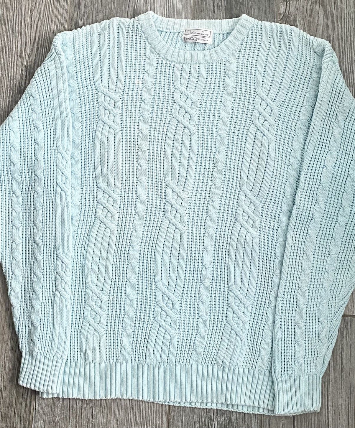 Christian Dior Monsieur 1990s Christian Dior Light Blue Vintage Hand Knit Sweater Size US L / EU 52-54 / 3 - 3 Thumbnail