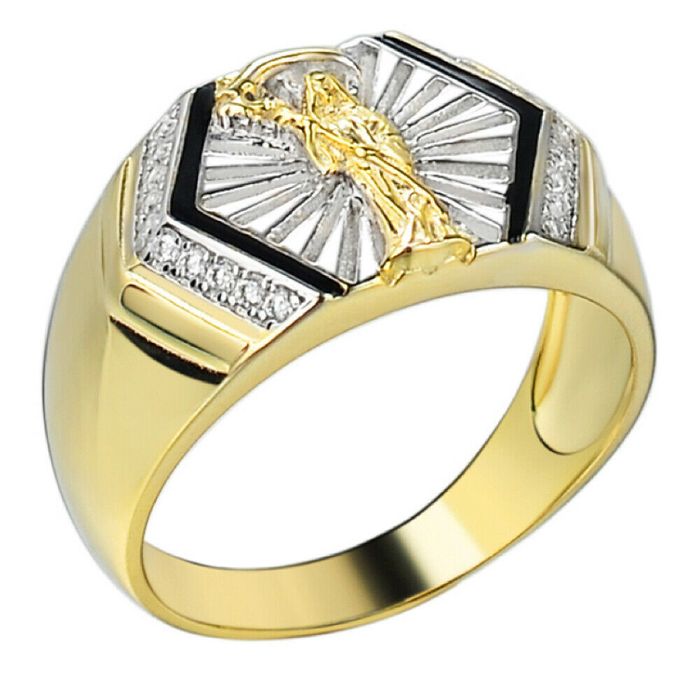 Ring Red Stone 18K Gold Plated Over .925 Sterling Silver Santa & Mrs