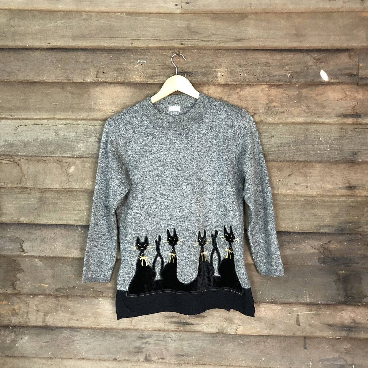 Japanese Brand Tbusonia Kamon cat Grey Knitwear Sweater #6753 Size US M / EU 48-50 / 2 - 1 Thumbnail
