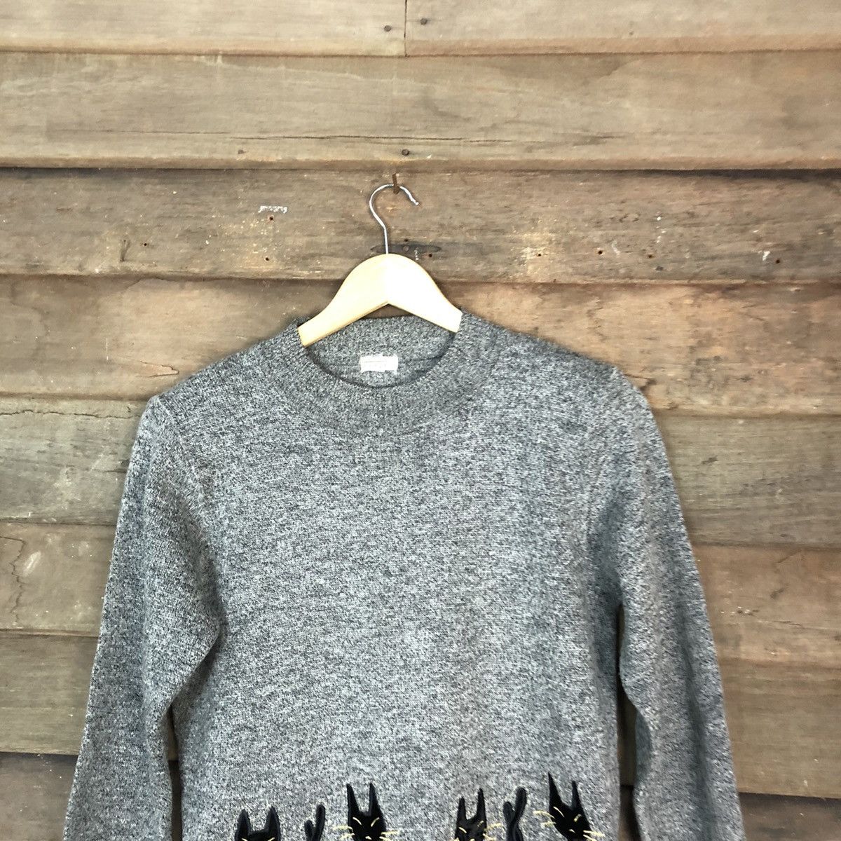 Japanese Brand Tbusonia Kamon cat Grey Knitwear Sweater #6753 Size US M / EU 48-50 / 2 - 2 Thumbnail