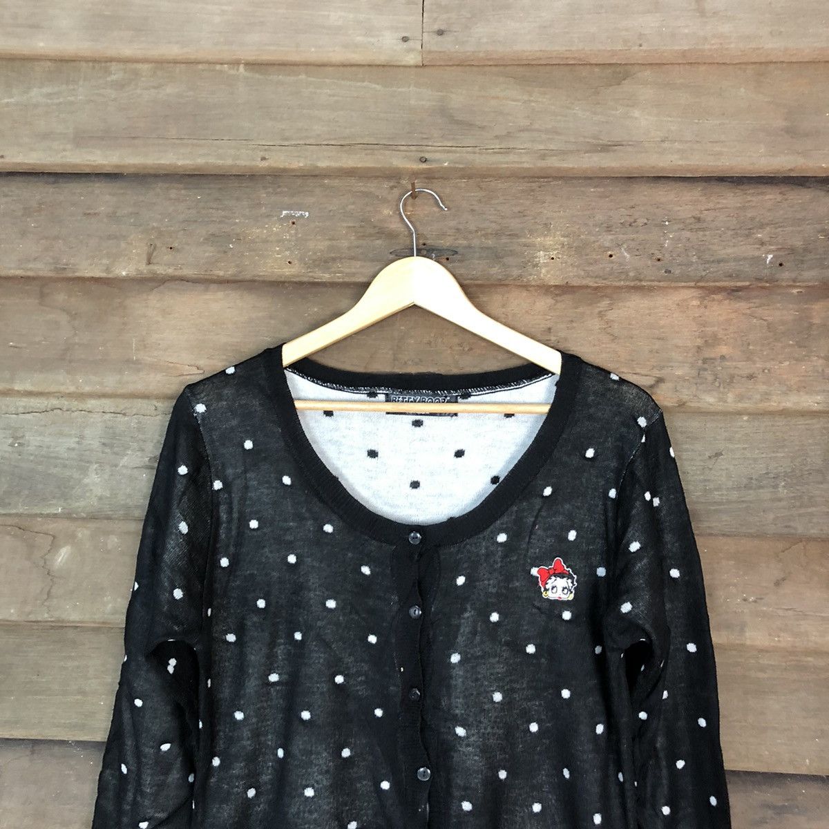 Anime Betty Boop polkadot knitwear Black Cardigan #6752 Size M / US 6-8 / IT 42-44 - 2 Thumbnail