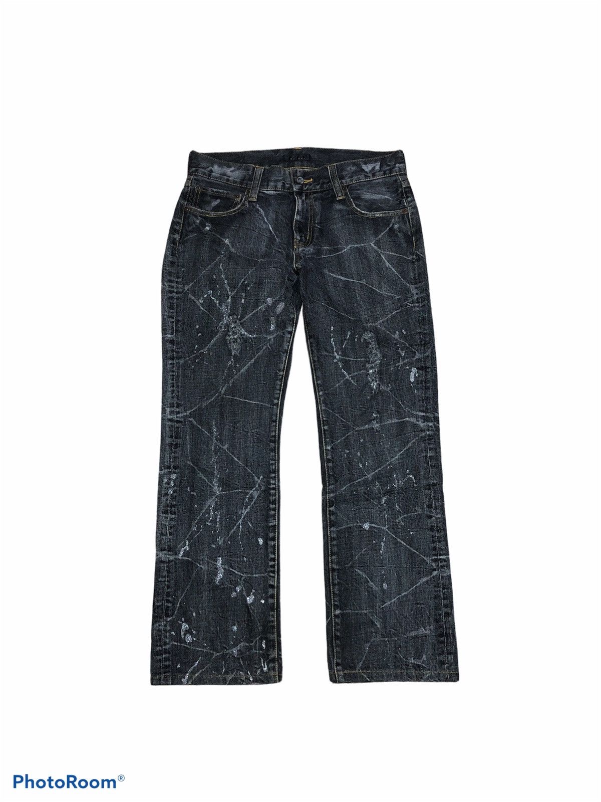 Japanese Brand SPINACH BIG LOGO SILVER PAINT SPLATTER DENIM Size US 33 - 2 Thumbnail