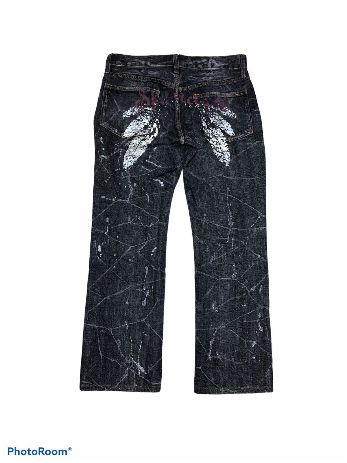 Japanese Brand SPINACH BIG LOGO SILVER PAINT SPLATTER DENIM Size US 33 - 1 Thumbnail