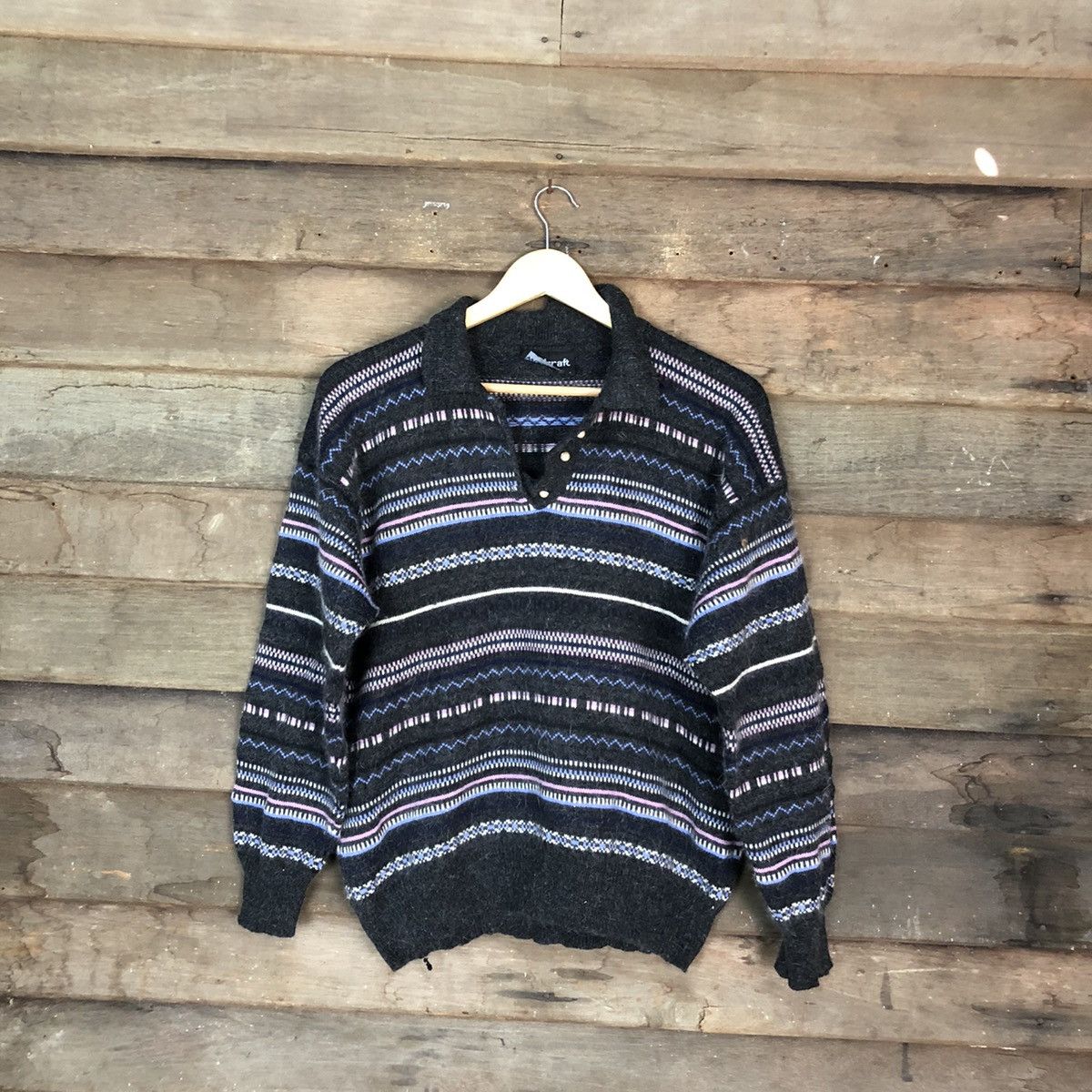 Wool Craft stripe new zealand mohair Black Knitwear #6747