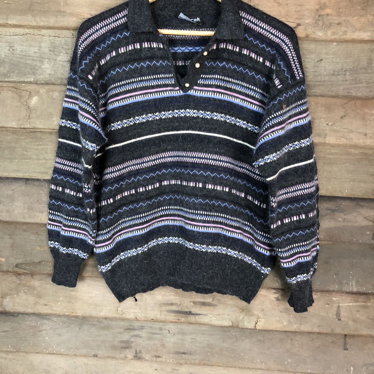 Japanese Brand Wool Craft stripe new zealand mohair Black Knitwear #6747 Size US S / EU 44-46 / 1 - 3 Thumbnail