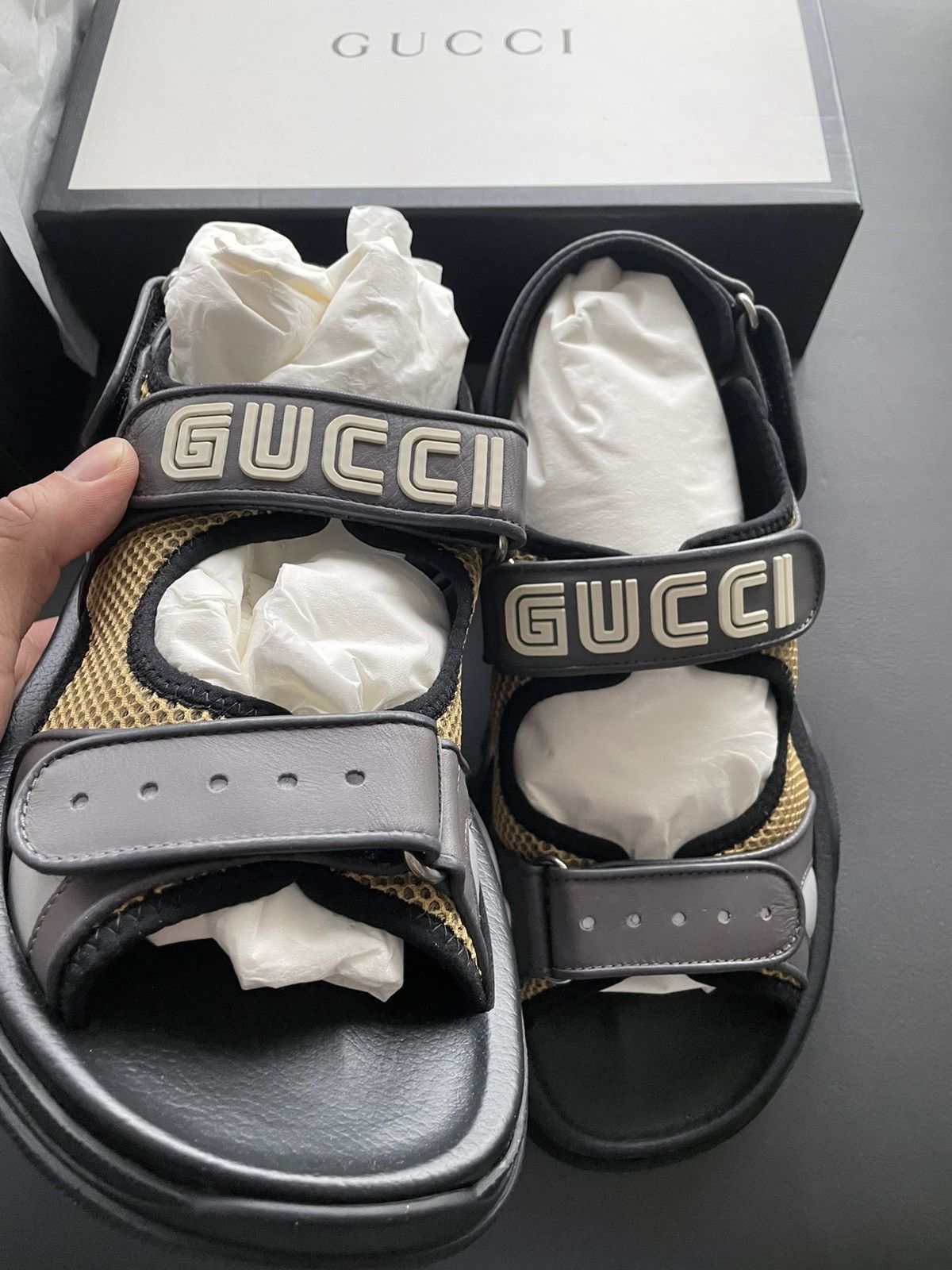 Gucci Gucci Limited Edition Runway Leather Logo Sandal Slides Size US 8 / EU 41 - 11 Thumbnail