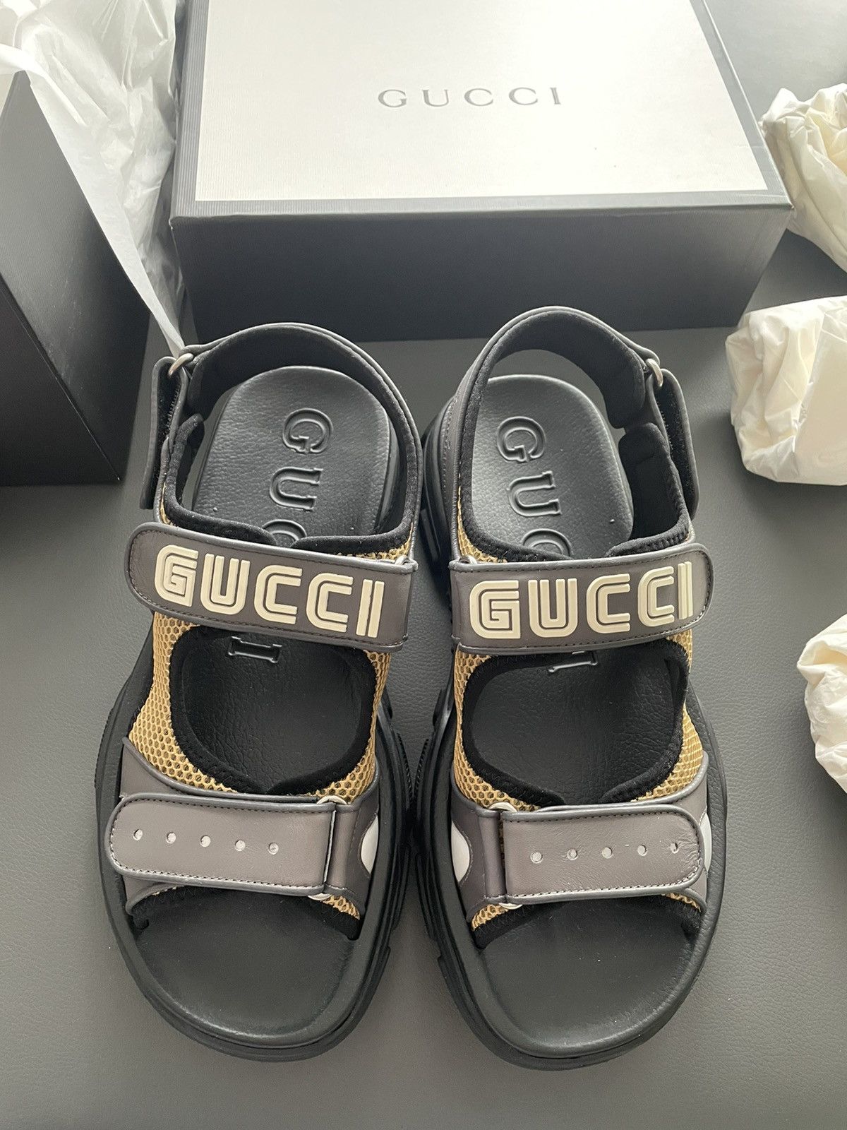 Gucci Rare Limited Edition Runway Leather Gucci Logo Sandal New Size US 7.5 / EU 40-41 - 3 Thumbnail