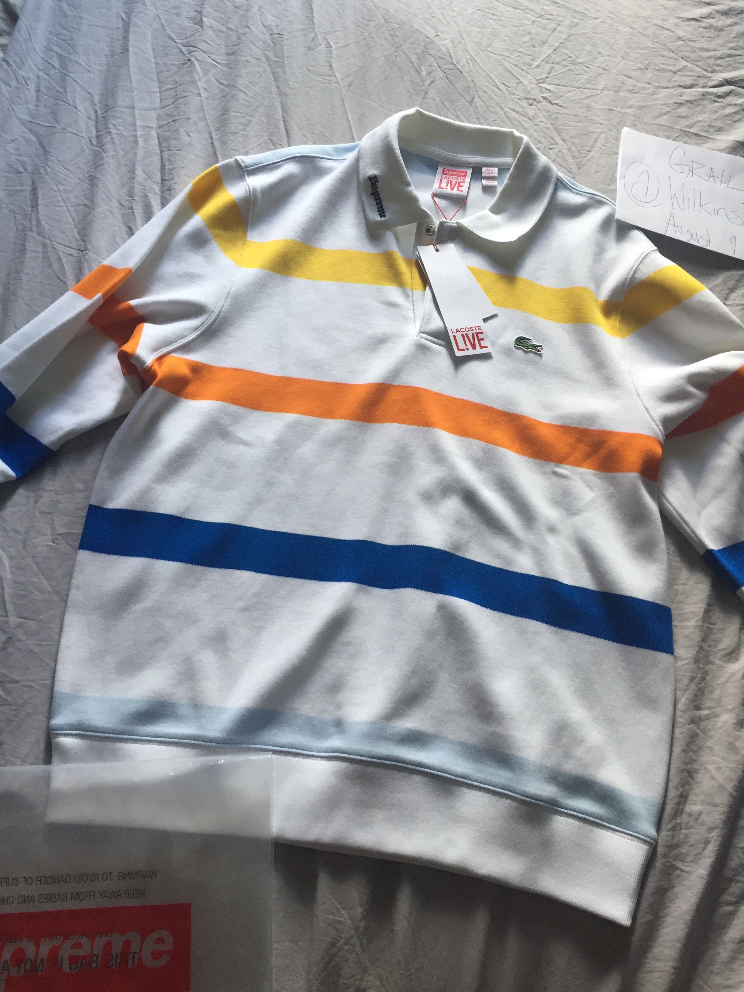 トップス Supreme Lacoste polo L Supreme x Lacoste Long Sleeve Multi Strips Jersey Polo Shirt
