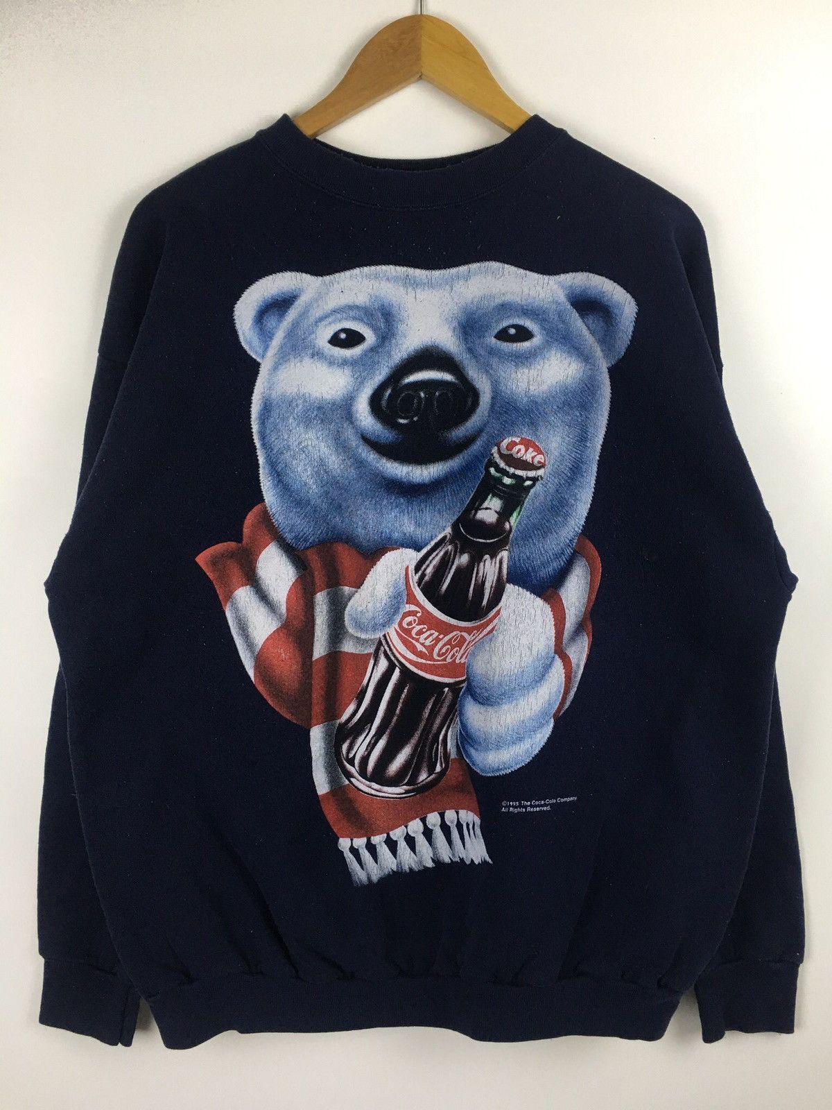Vintage Coca Cola Coke Bear 1995 Navy Crewneck Sweater