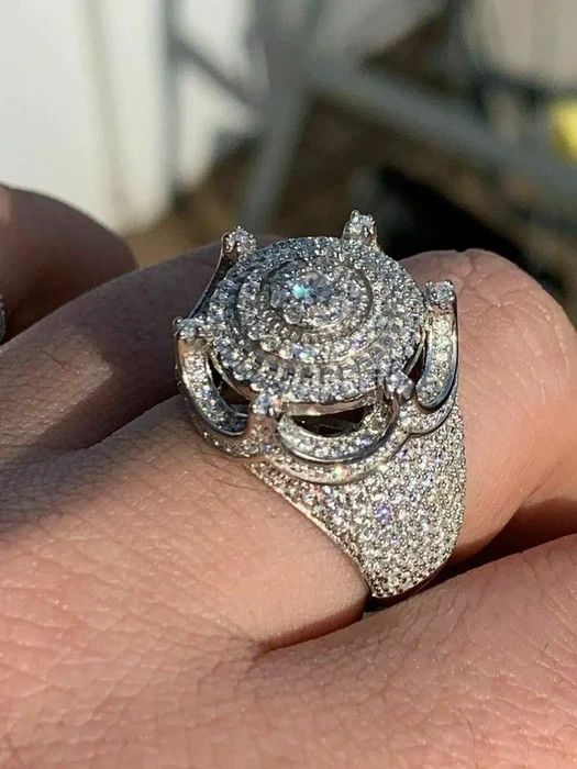 Large Silver King Crown Moissanite Pinky RING Bust Down
