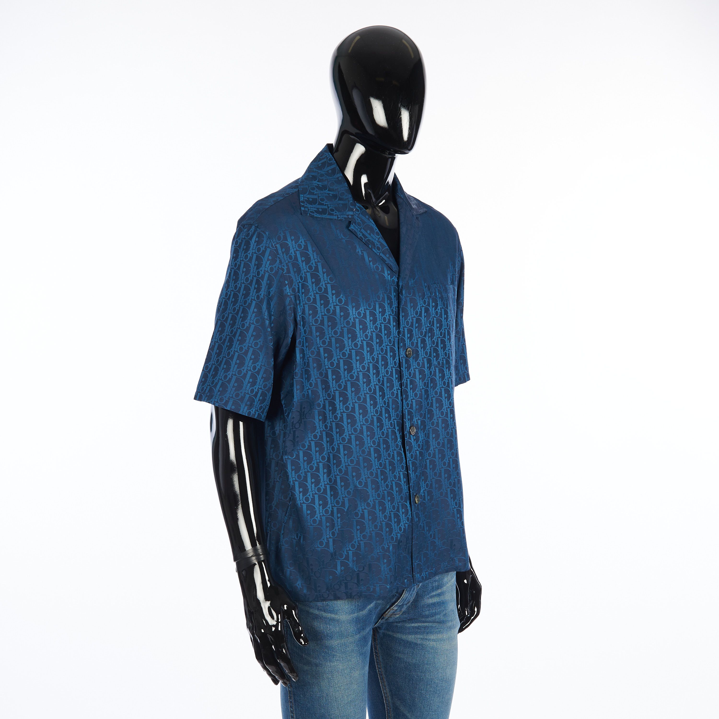 Dior Oblique Shirt In Navy Blue Silk Twill and Cotton