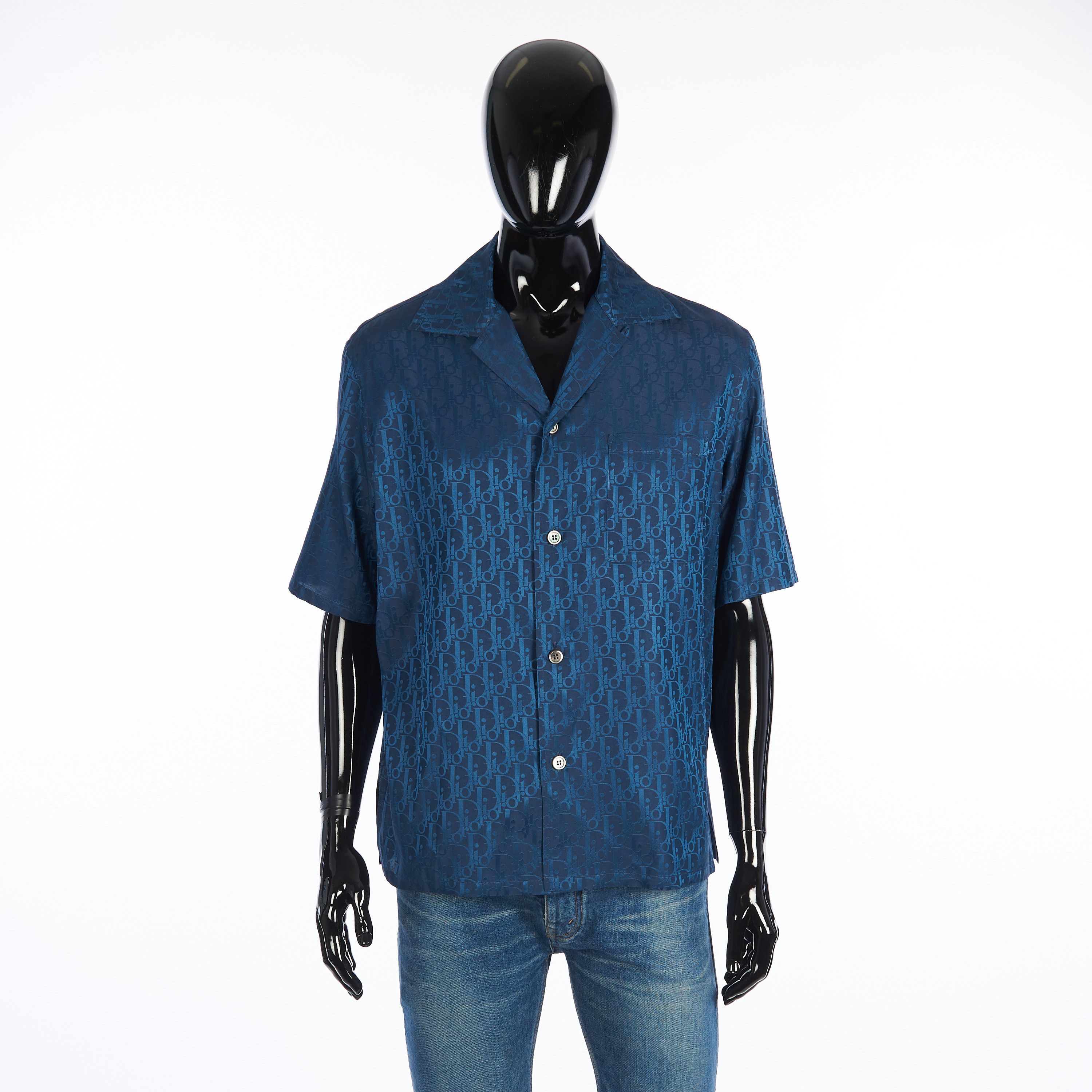 DIOR TEARS Short-Sleeved Shirt Blue Silk Twill