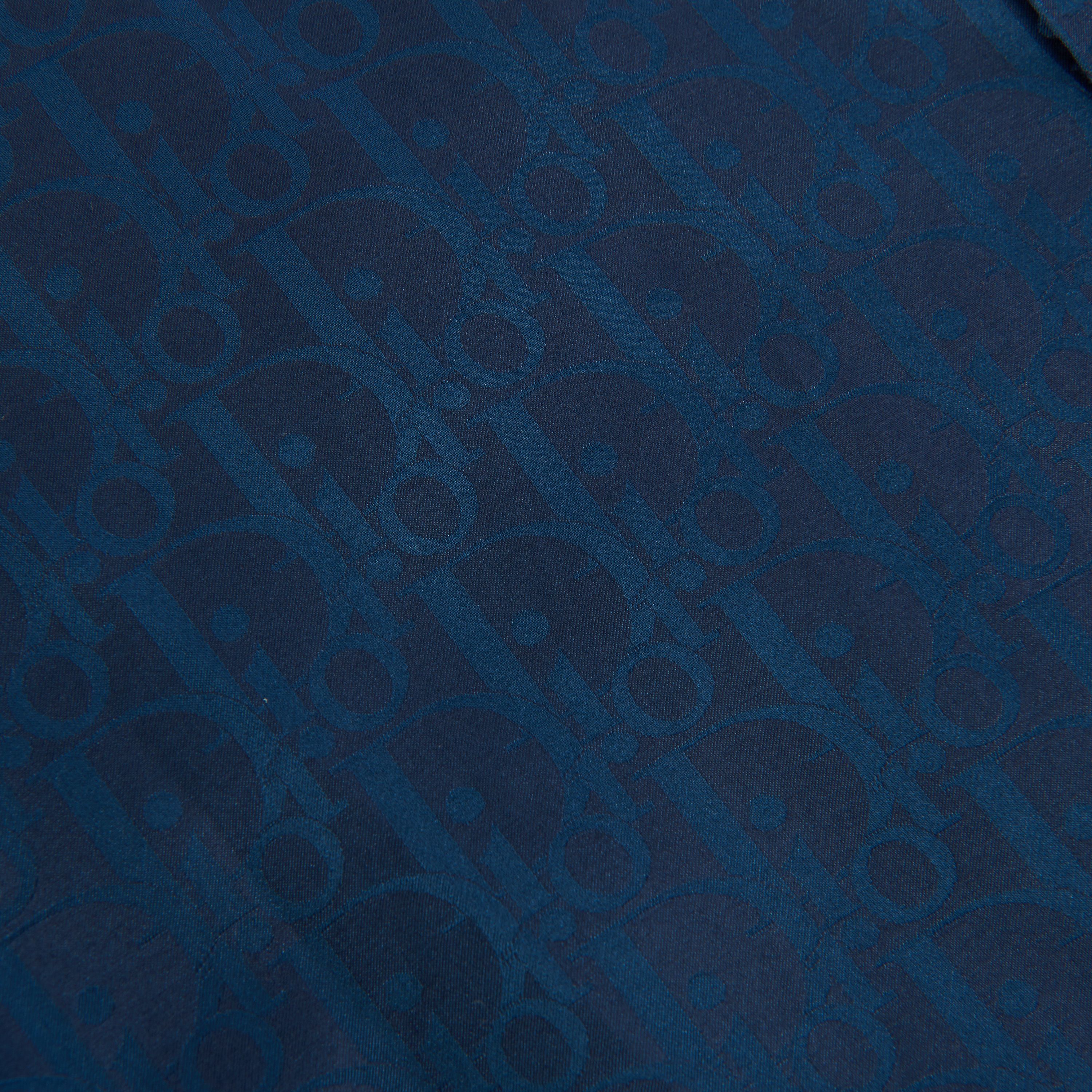 Dior Oblique Shirt In Navy Blue Silk Twill and Cotton
