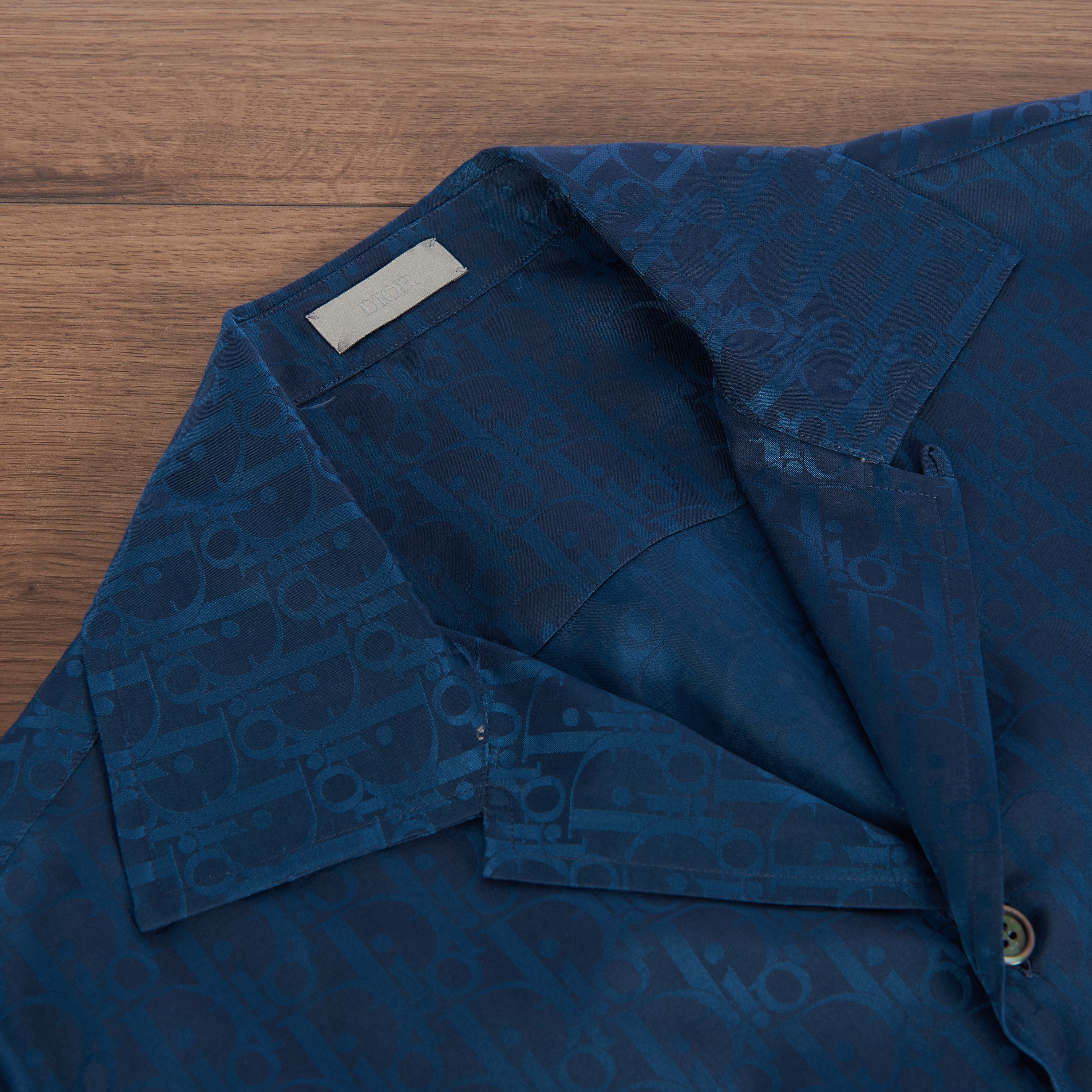 Dior Oblique Shirt In Navy Blue Silk Twill and Cotton