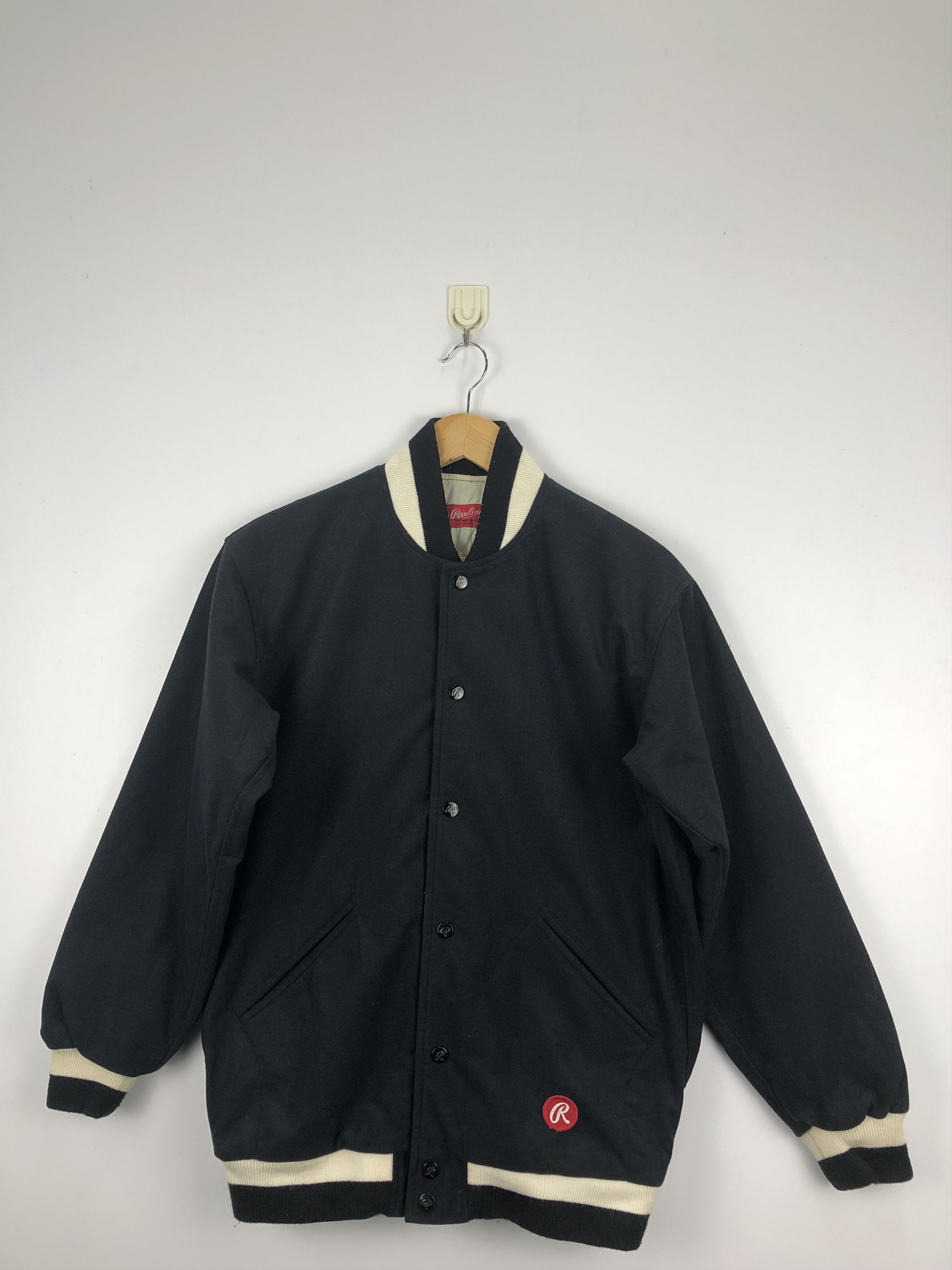 image of 90's Rawlings Wool Varsity Jacket in Black, Men's (Size Medium)