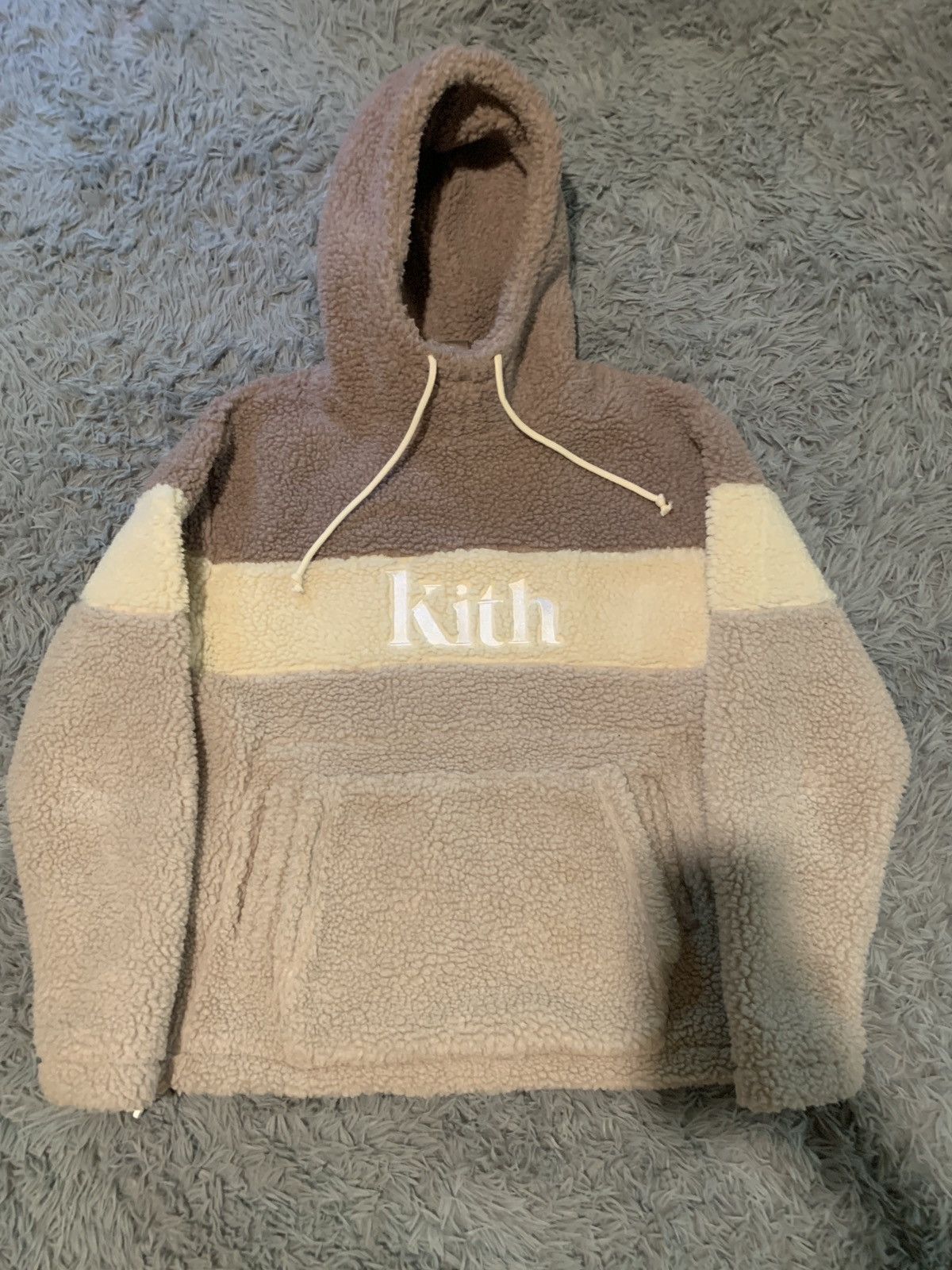 image of S Kith Sherpa Fleece Hoodie in Brown, Men's (Size Small)