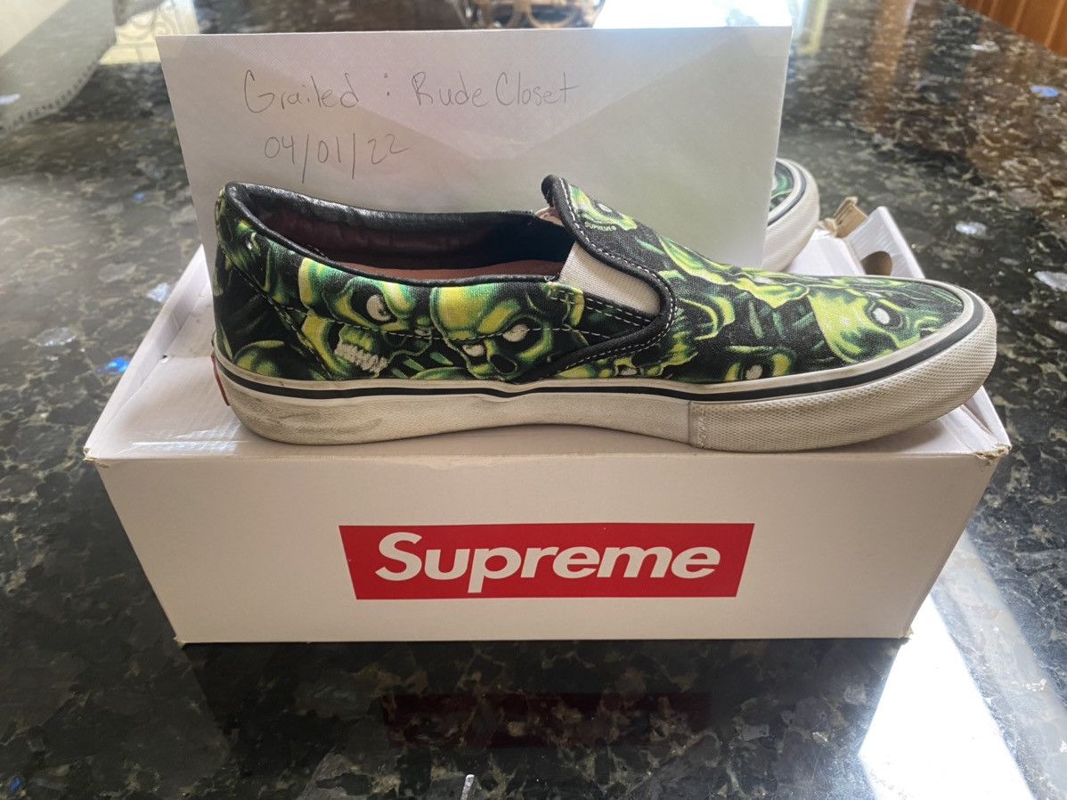 Supreme Vans Supreme x Vans Green Skulls Slip Ons Grailed