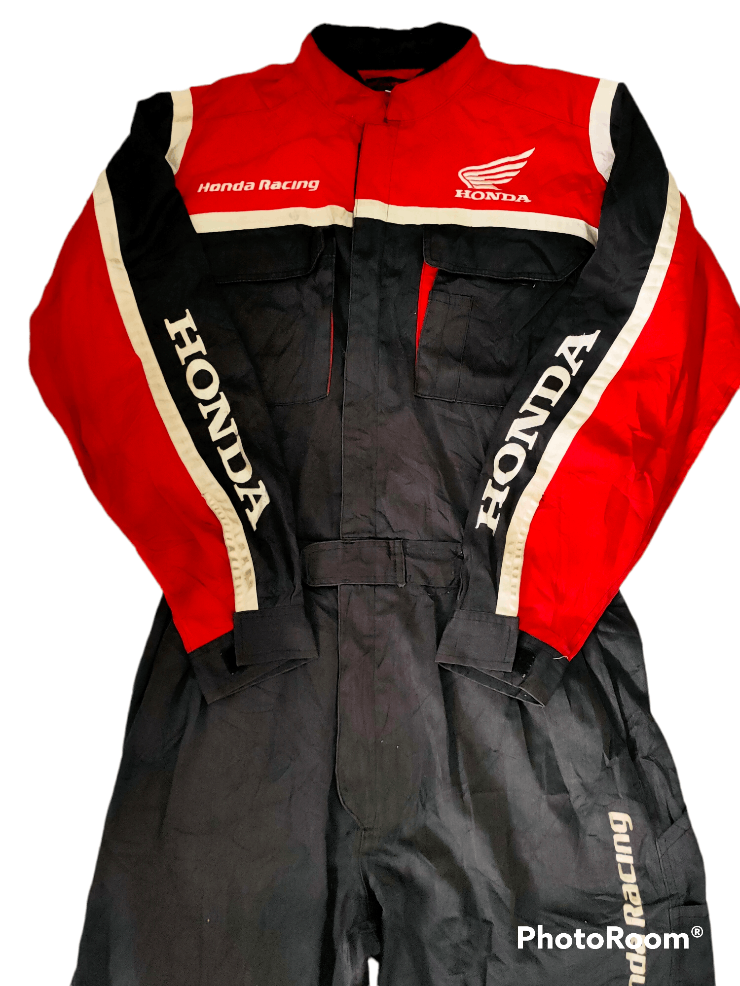 image of Honda Racing Coverall Vintage Embroidery Logo in Black Red White, Men's (Size 34)
