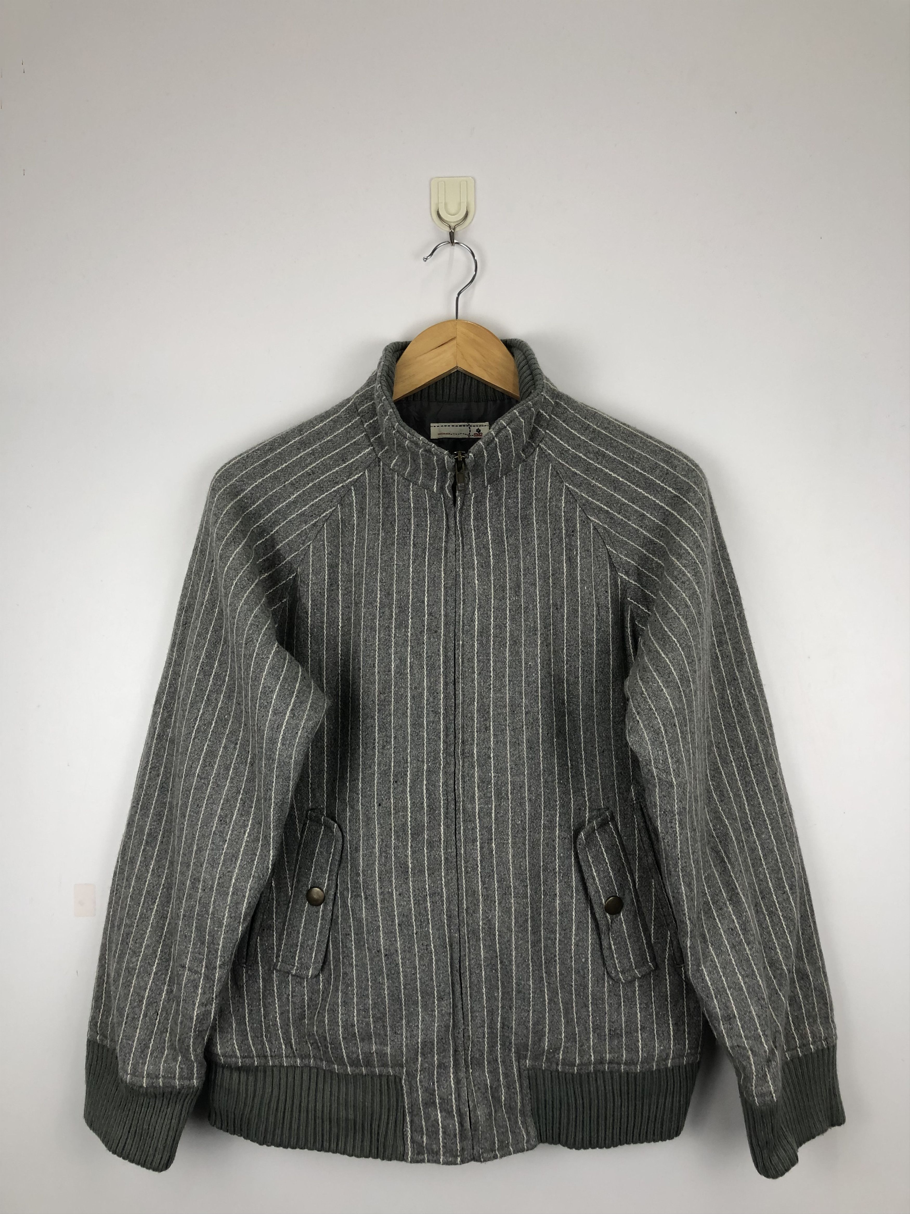 image of Vintage 90's Wool Jacket Hickory Striped in Grey, Men's (Size Medium)