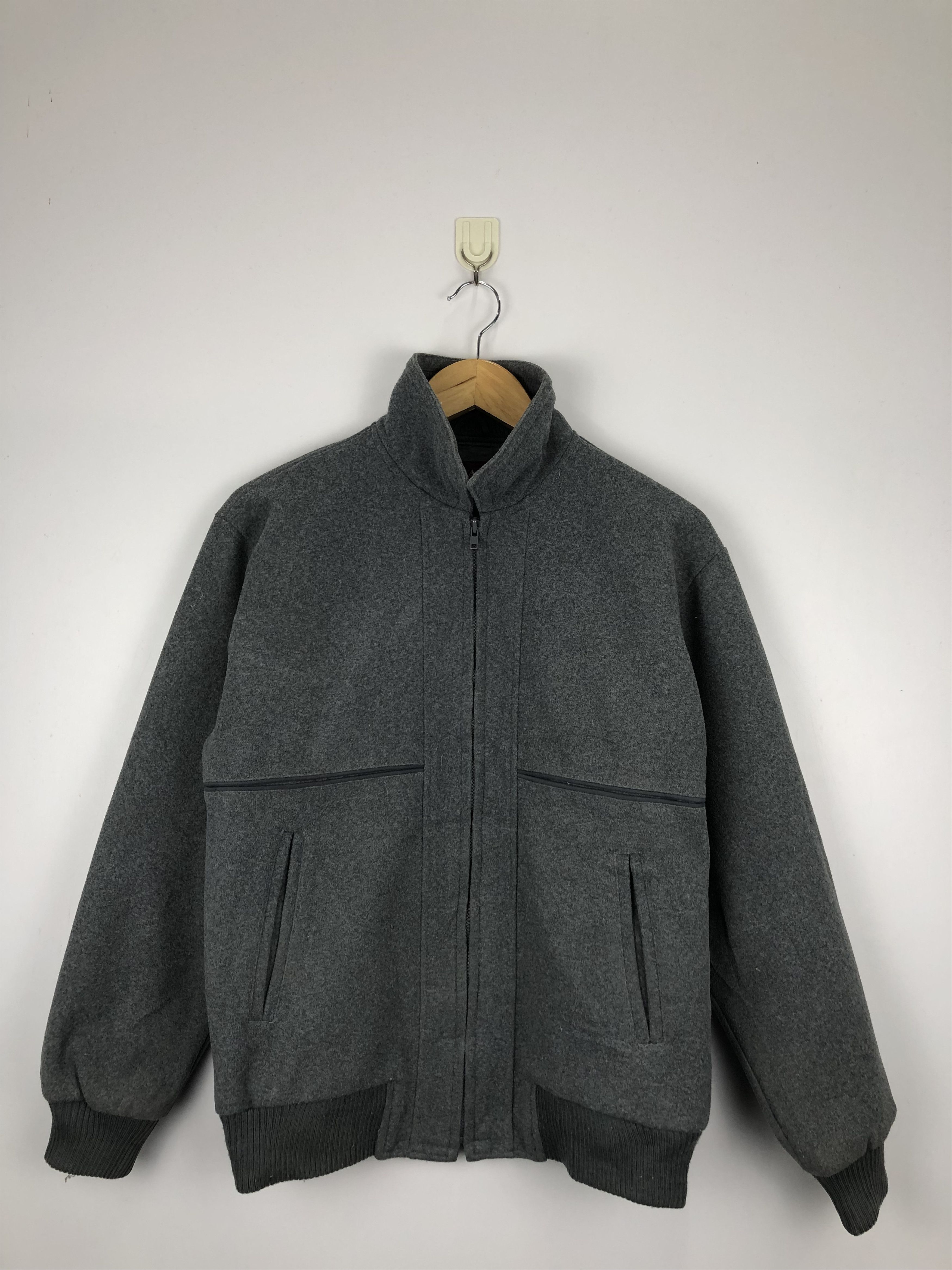 image of Vintage Zipper Wool Jacket in Grey, Men's (Size Large)