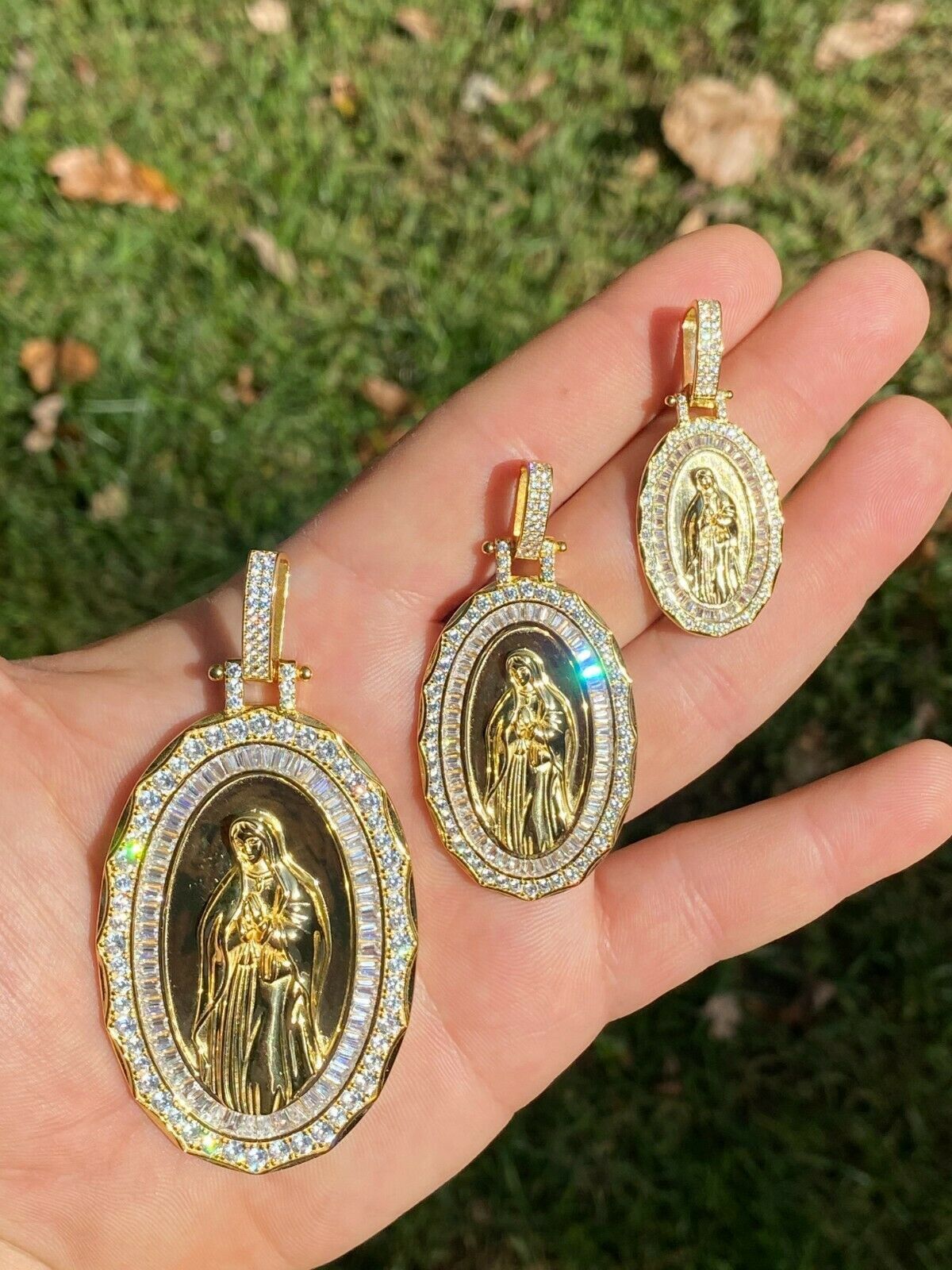 Designer × Jewelry 14k Gold 925 Silver Virgin Mary Necklace Pendant Medallion Size ONE SIZE - 10 Thumbnail