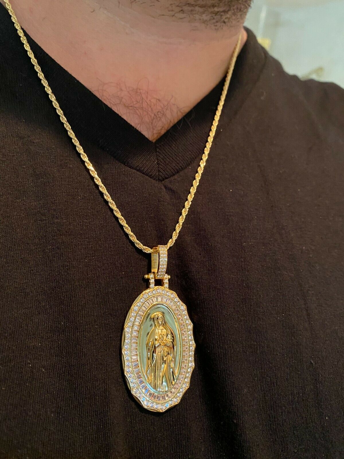 Designer × Jewelry 14k Gold 925 Silver Virgin Mary Necklace Pendant Medallion Size ONE SIZE - 9 Thumbnail